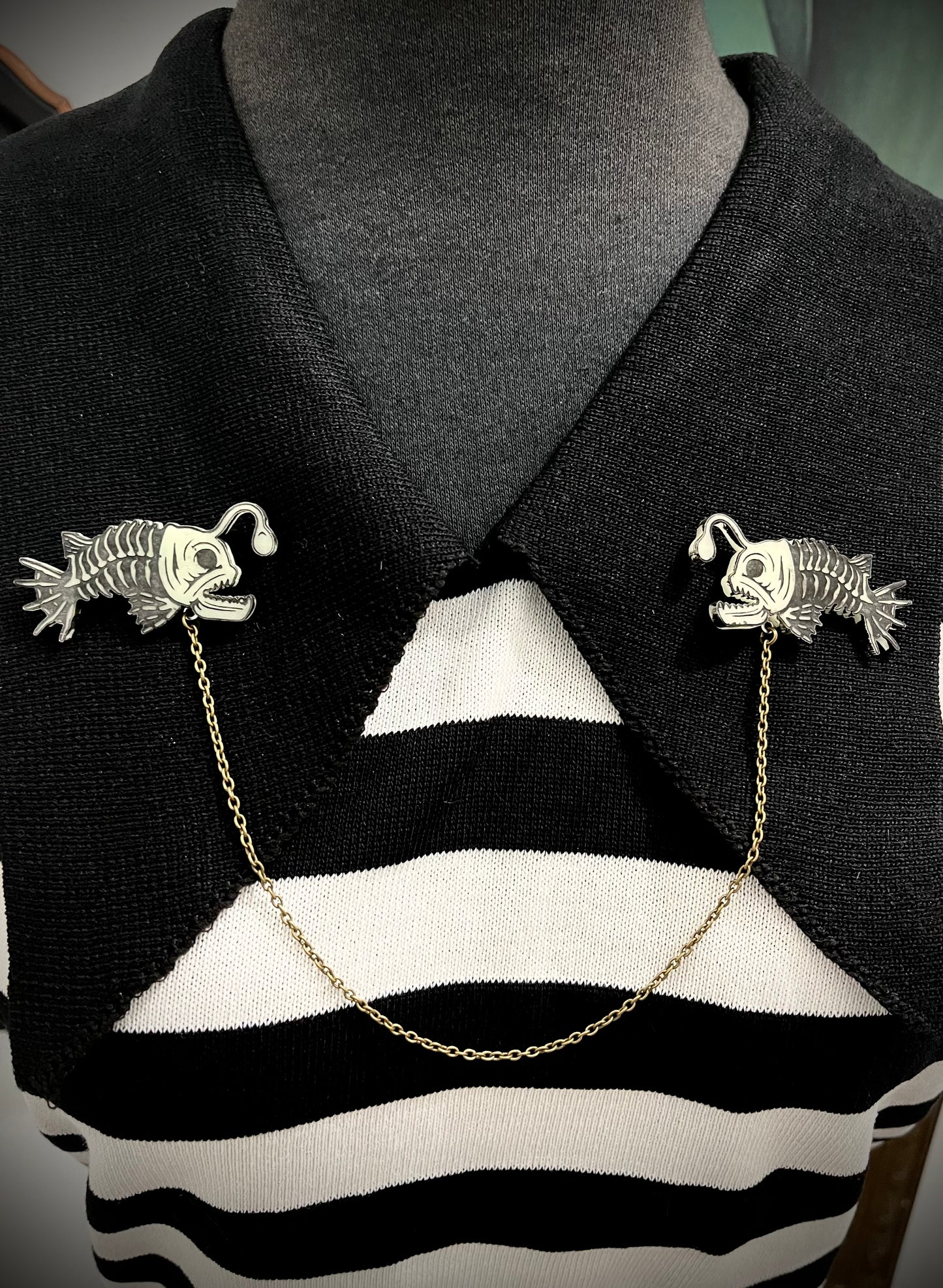 Skeleton Angler Fish Collar PIN Set - Glow-in-the-Dark
