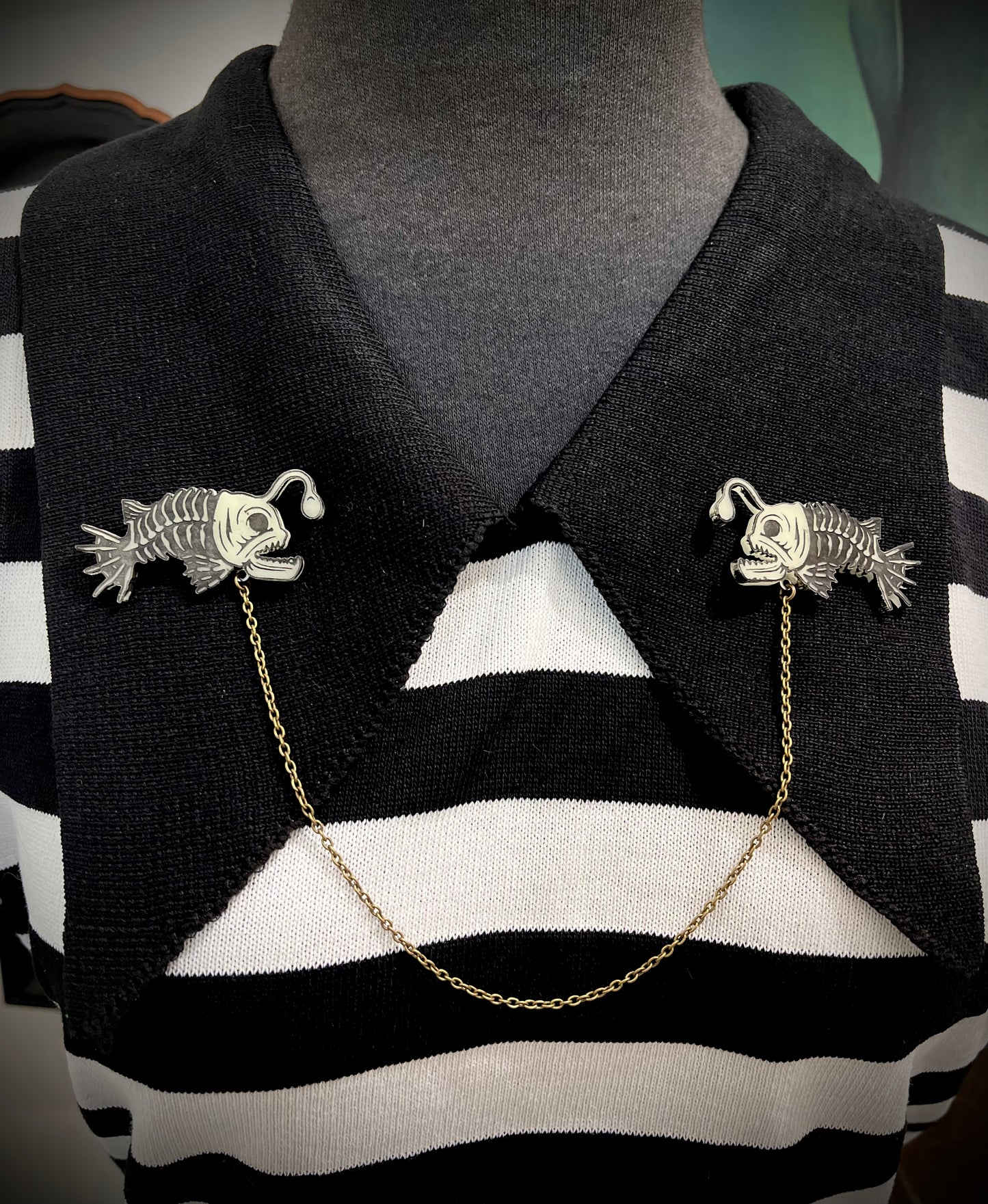 Skeleton Angler Fish Collar PIN Set - Glow-in-the-Dark