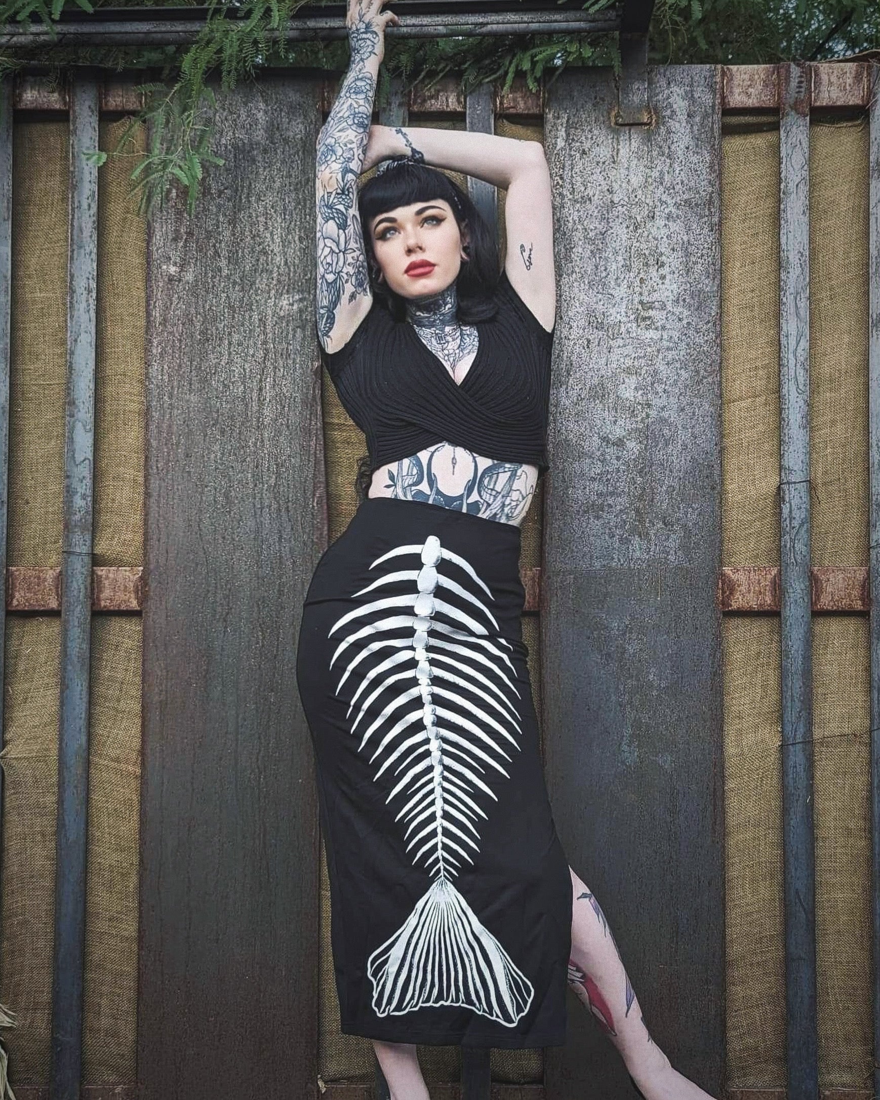 Ghastly Siren Skeleton Mermaid Pencil Skirt GLOW IN THE DARK