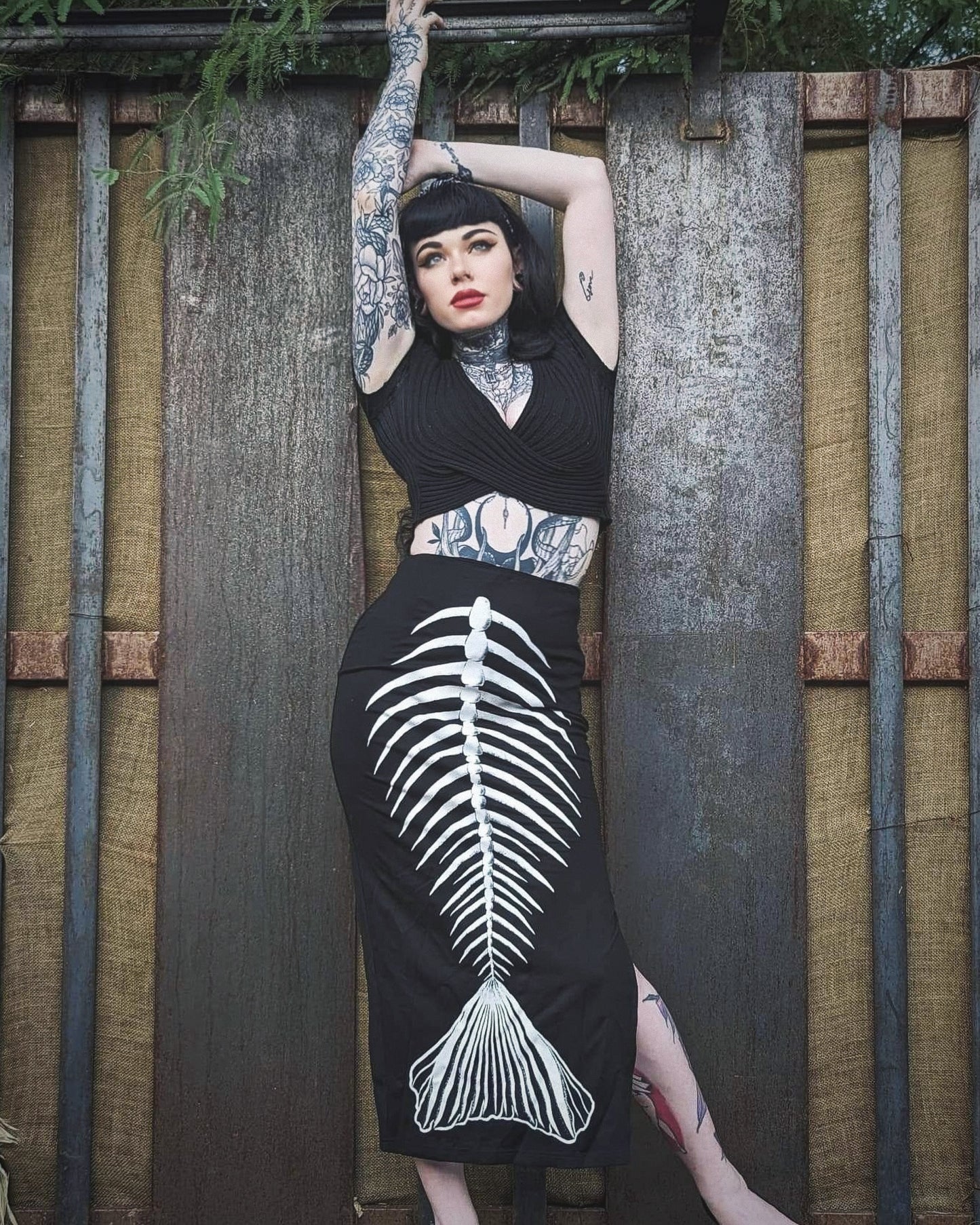 Ghastly Siren Skeleton Mermaid Pencil Skirt - GLOW IN THE DARK