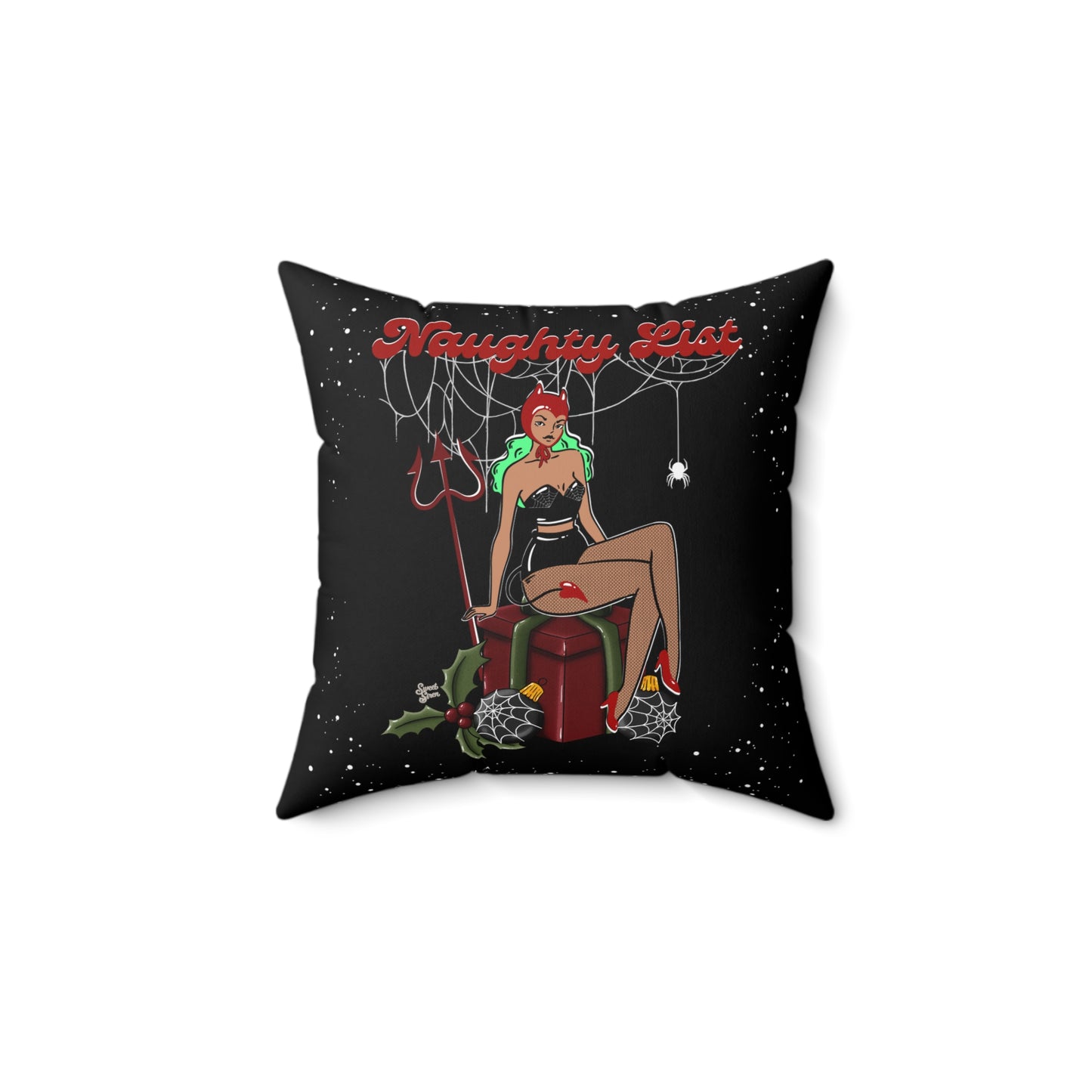 Naughty List Devil - FULL Pillow - Black