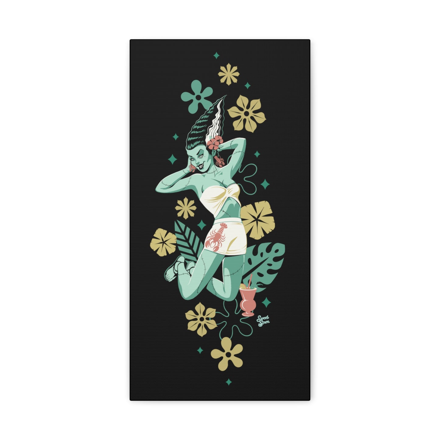 Retro Island Bride of Frankenstein Monster - Canvas Print 10 x 20