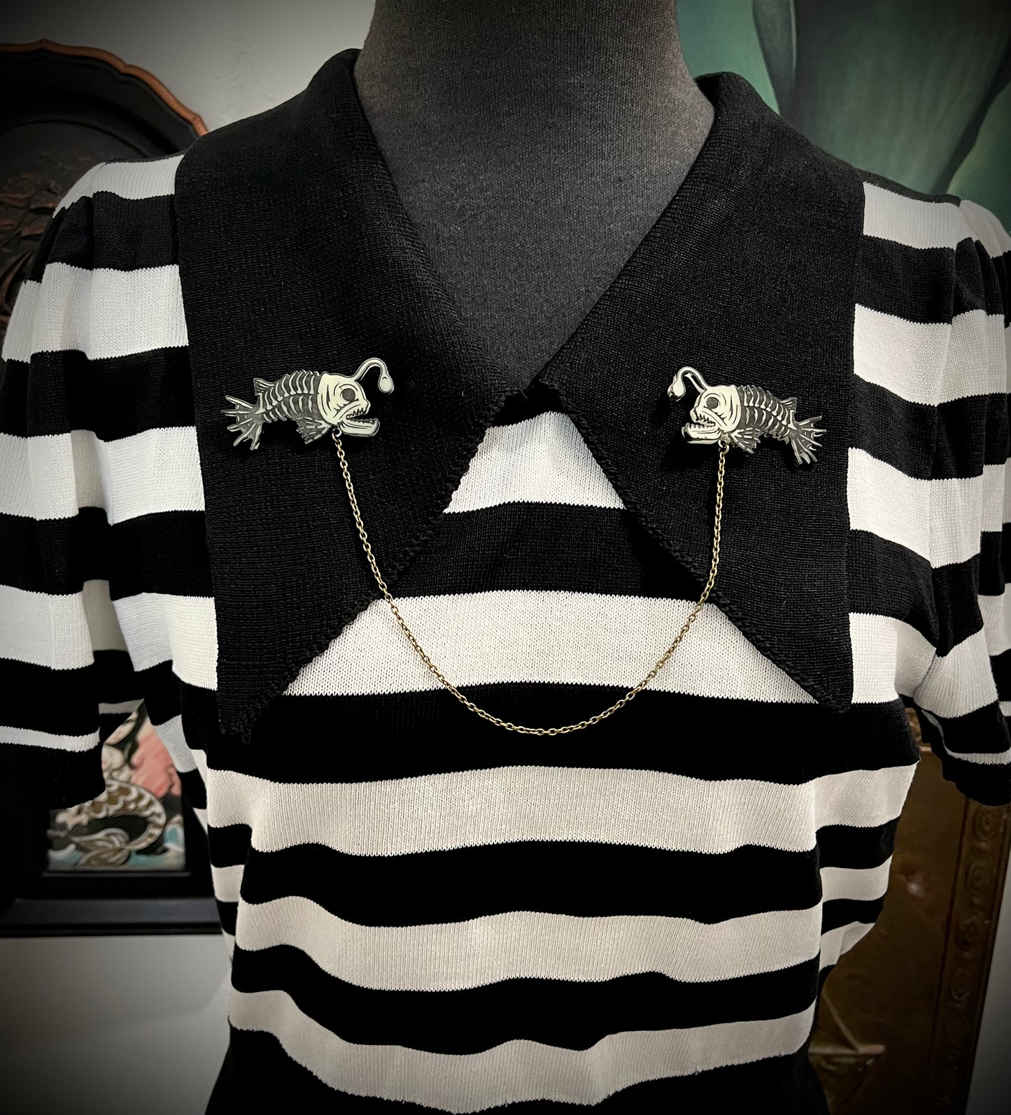 Skeleton Angler Fish Collar PIN Set - Glow-in-the-Dark