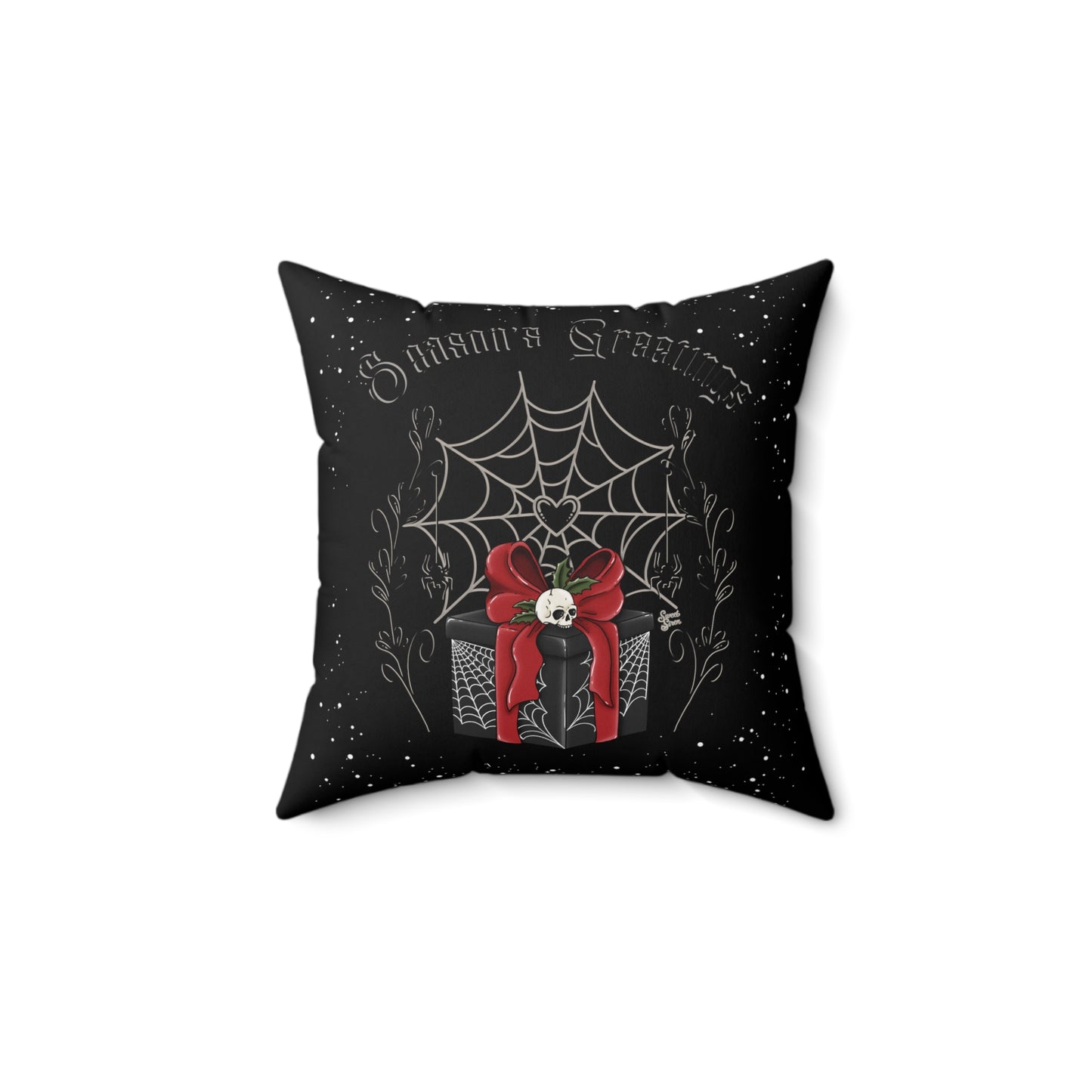 Season's Greetings Skull Present - FULL Pillow - Black
