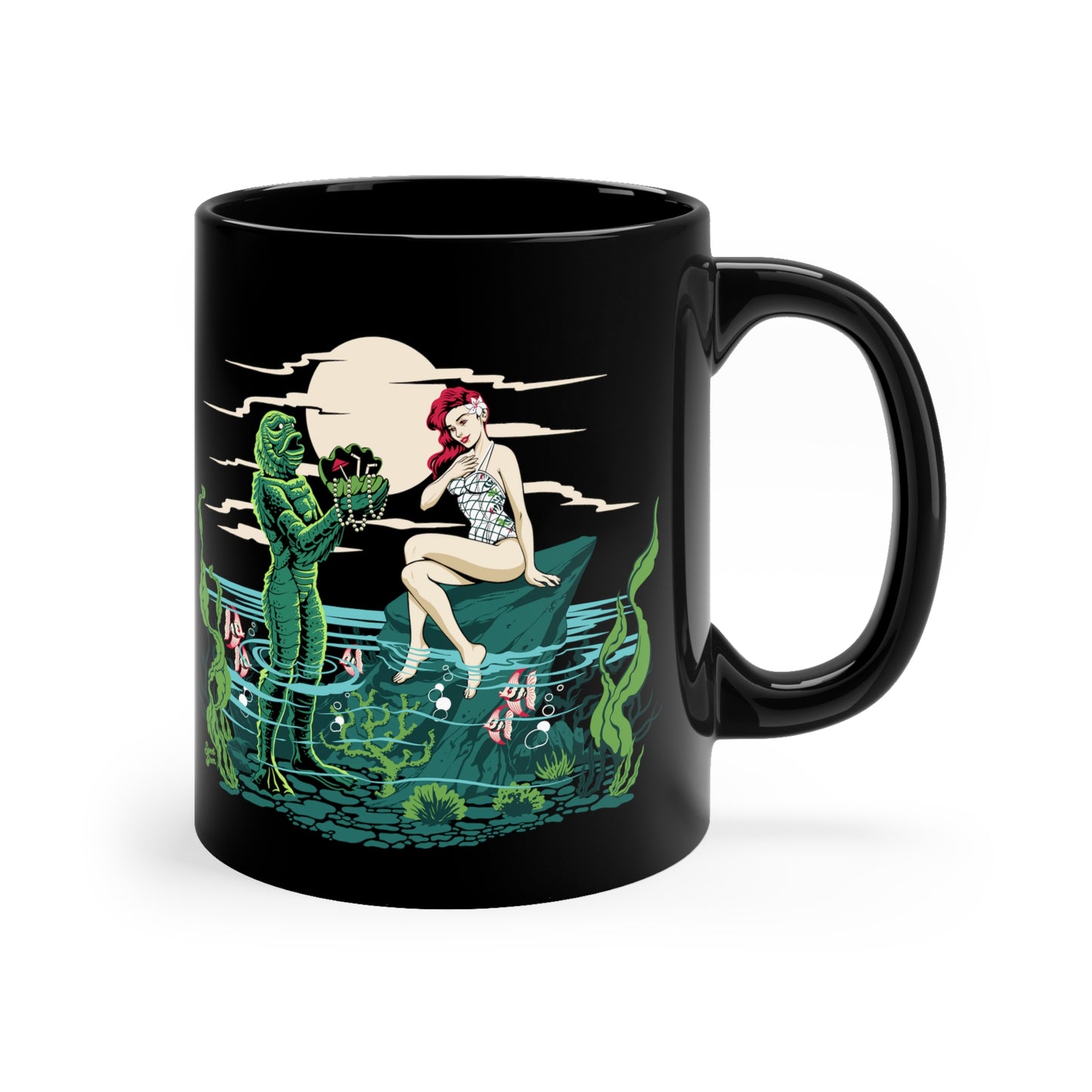 Mid Century Swamp Couple  -  11oz Black Mug