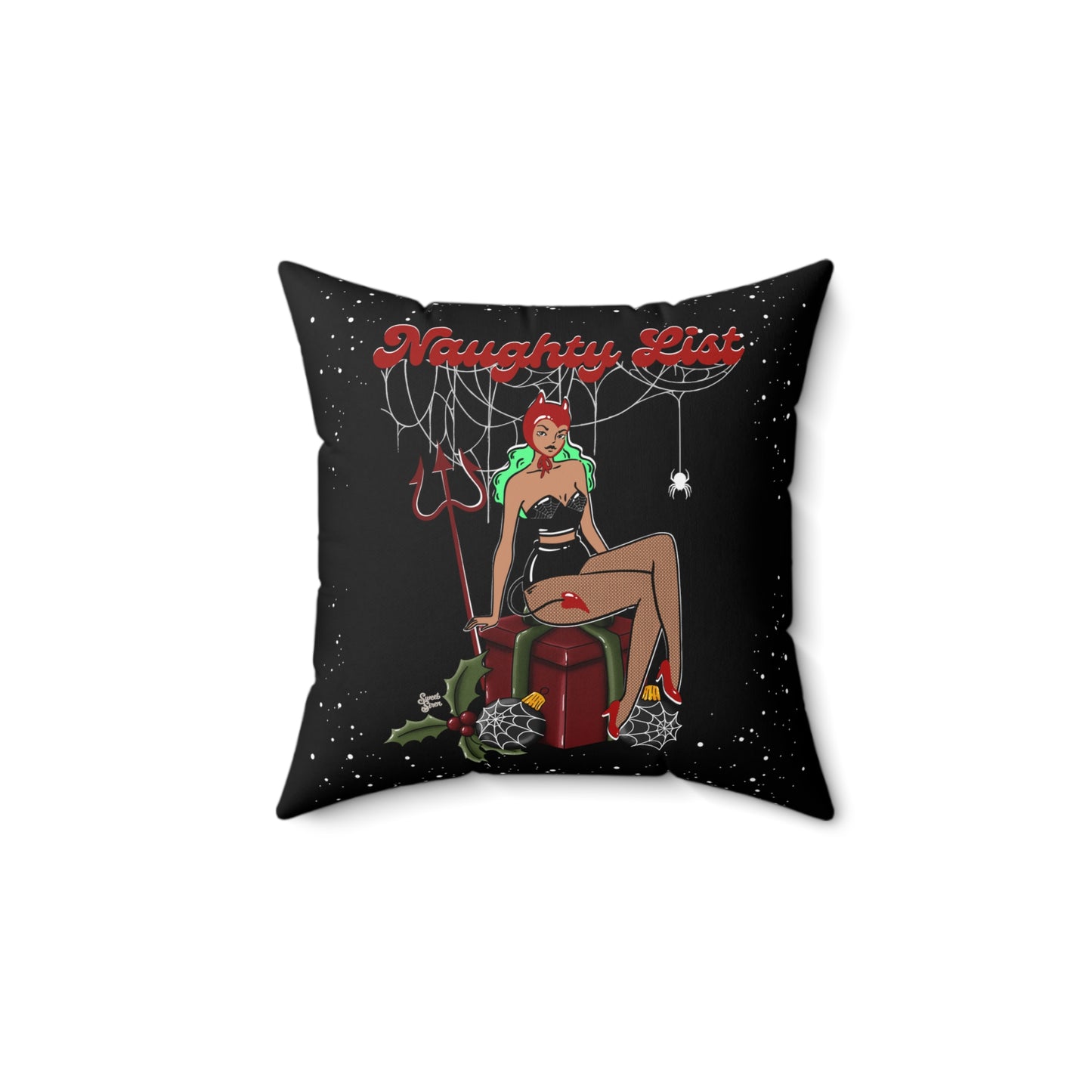 Naughty List Devil - FULL Pillow - Black