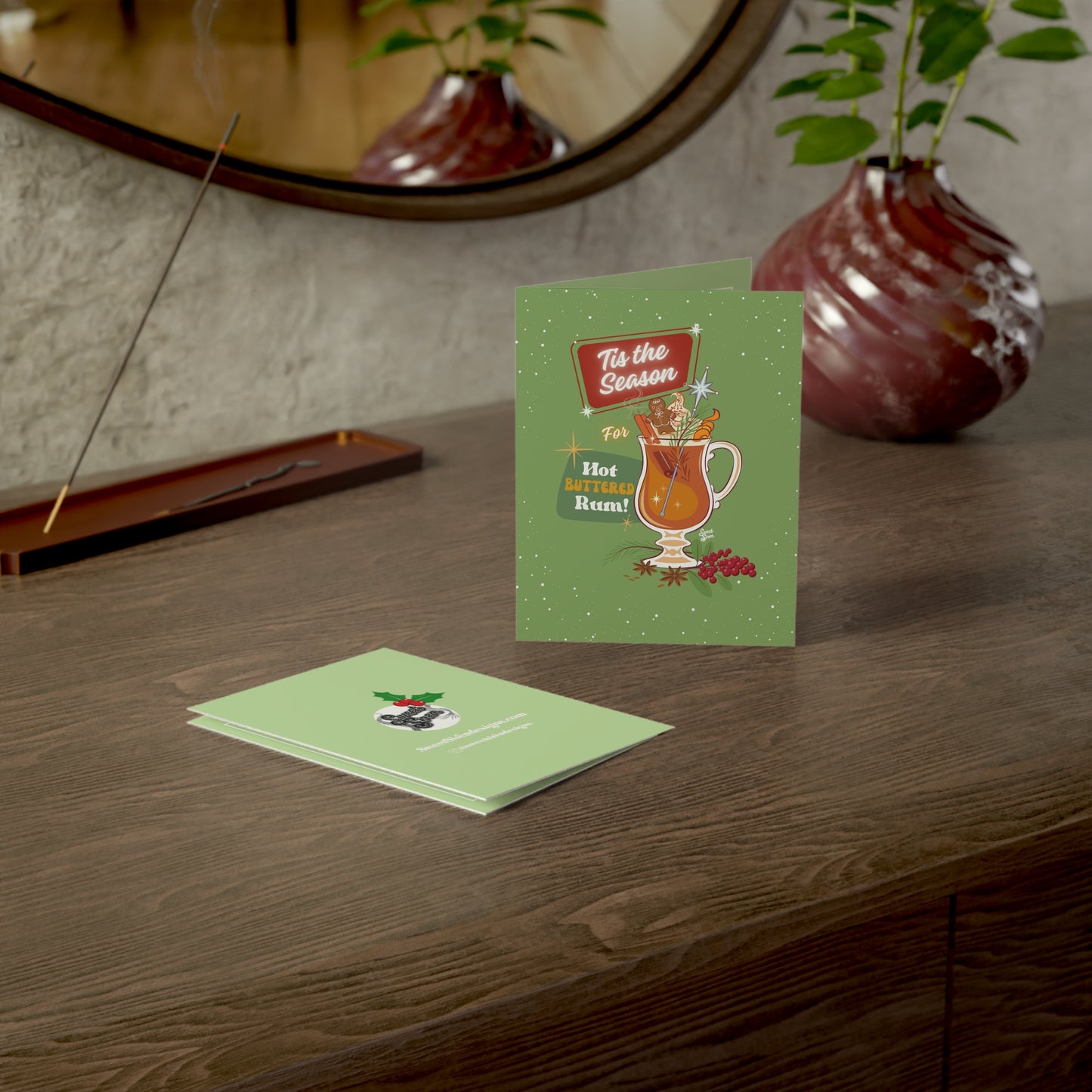 Hot Buttered Rum Season - Greeting Cards (1, 10, 30, and 50pcs) - Light Olive Green
