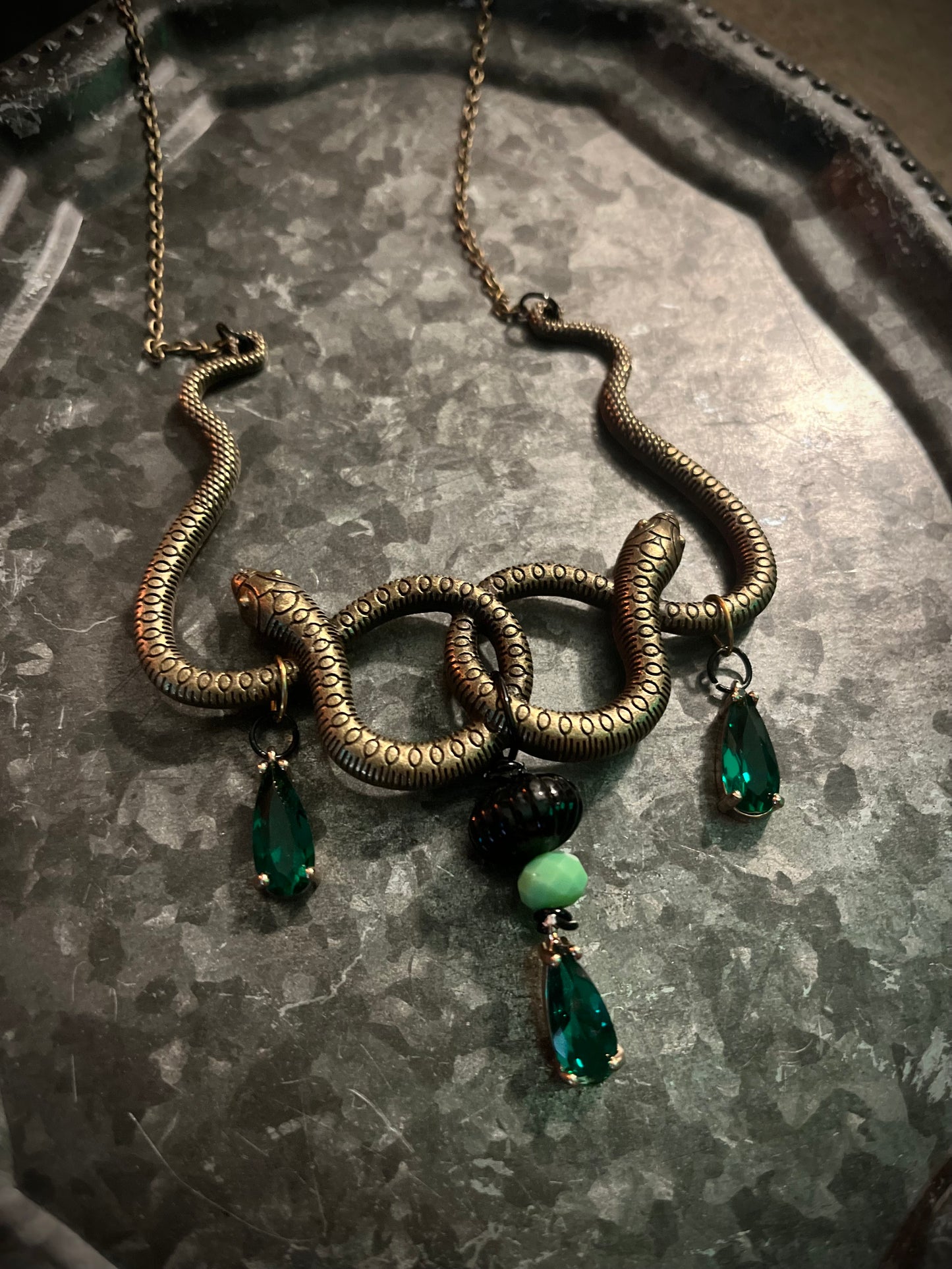 Double Snake Green- Necklace - One of a Kind