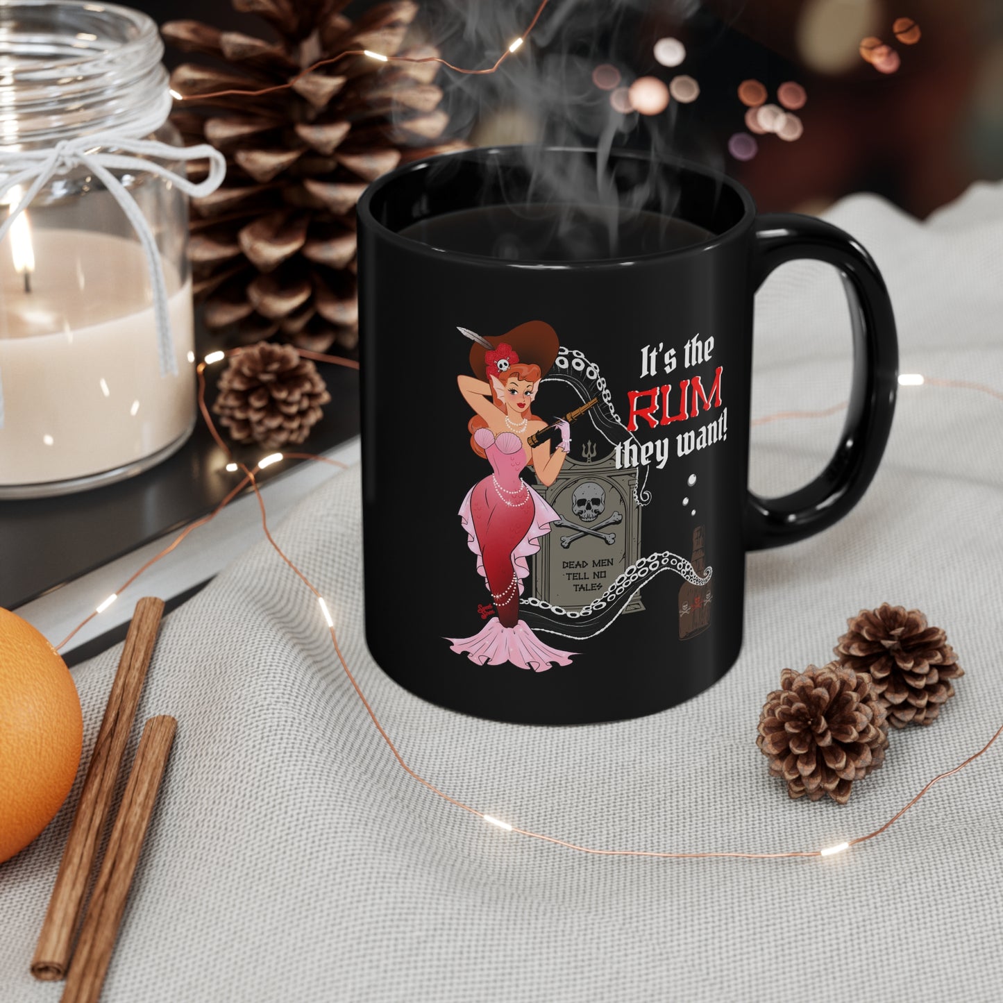 Rum Red Headed Mermaid -  11oz Black Mug