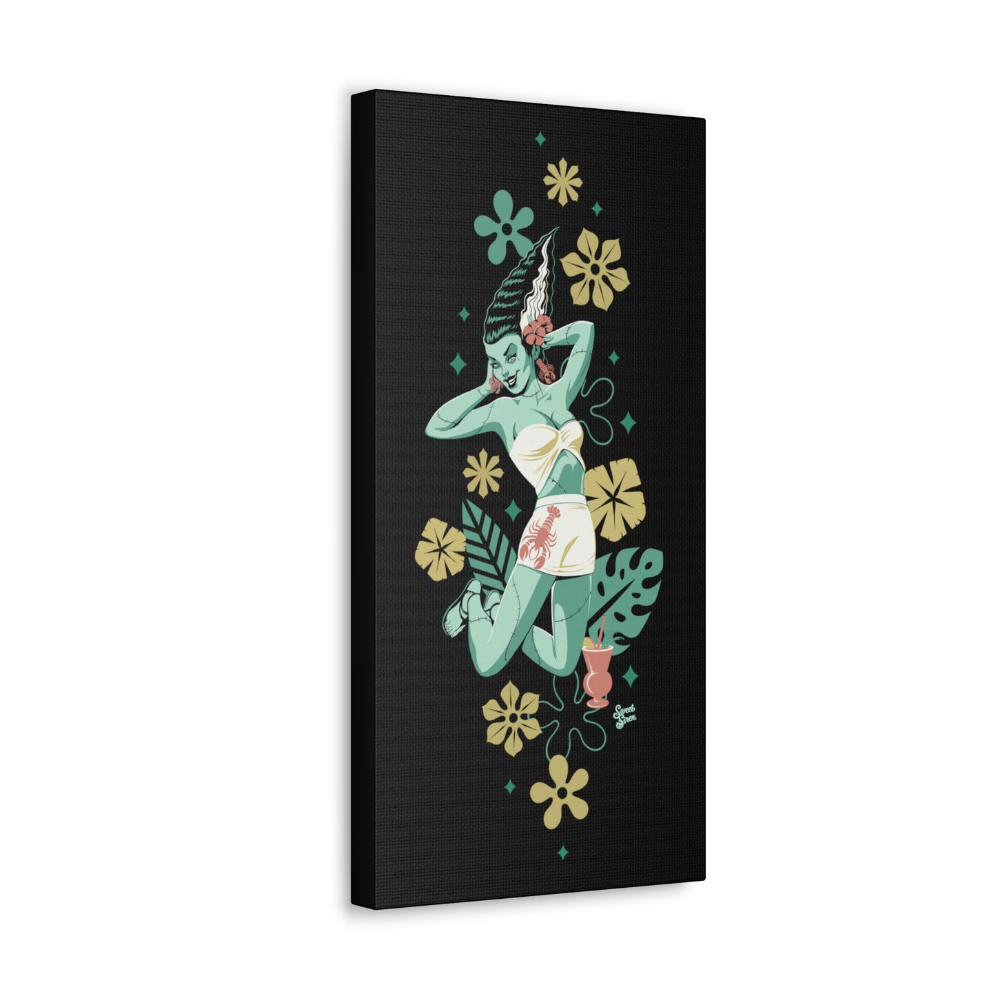 Retro Island Bride of Frankenstein Monster - Canvas Print 10 x 20