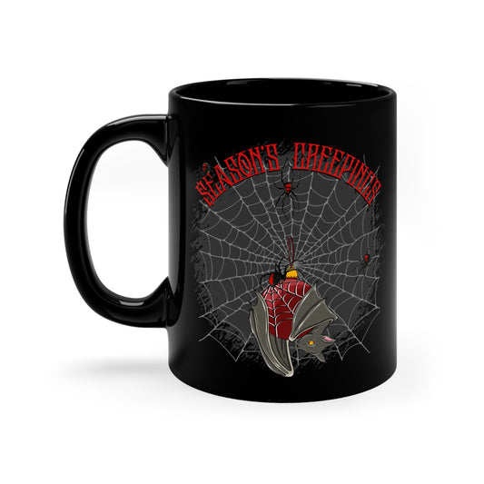 Season's Creeepings Bat -  11oz Black Mug
