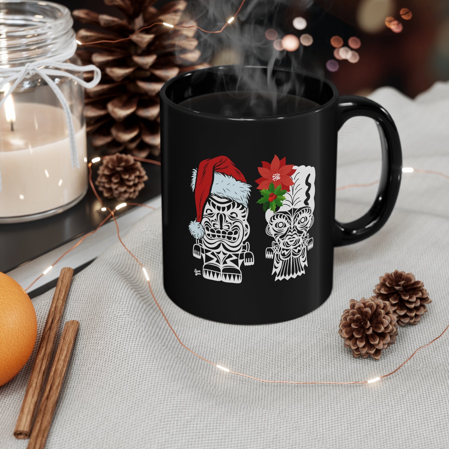 Holiday Franky & Bride Tiki Monsters  11oz Black Mug