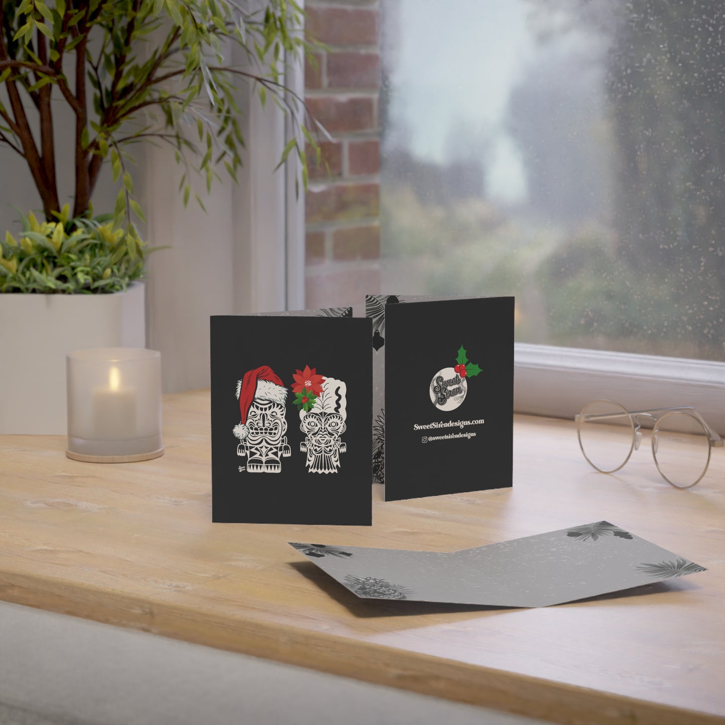 Holiday Franky & Bride Tiki Monsters - Greeting Cards (1, 10, 30, and 50pcs) - GOTH VERSION INSIDE