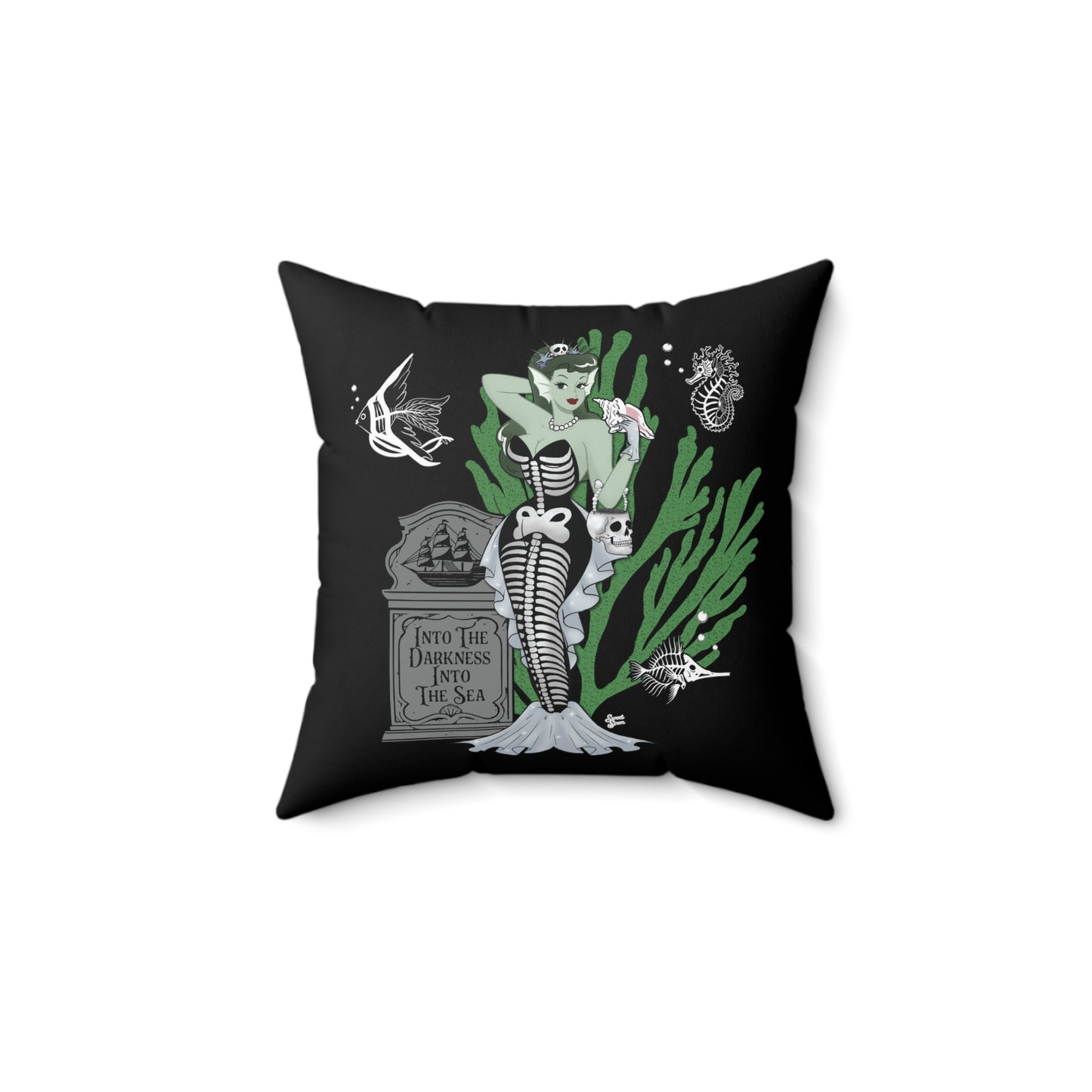 Skeleton MerBabe - FULL Pillow - Black