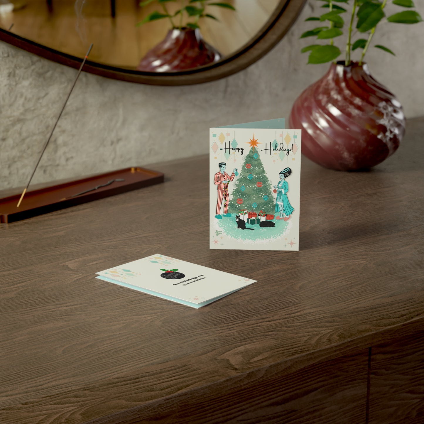 Retro Monsters Holiday - Greeting Cards