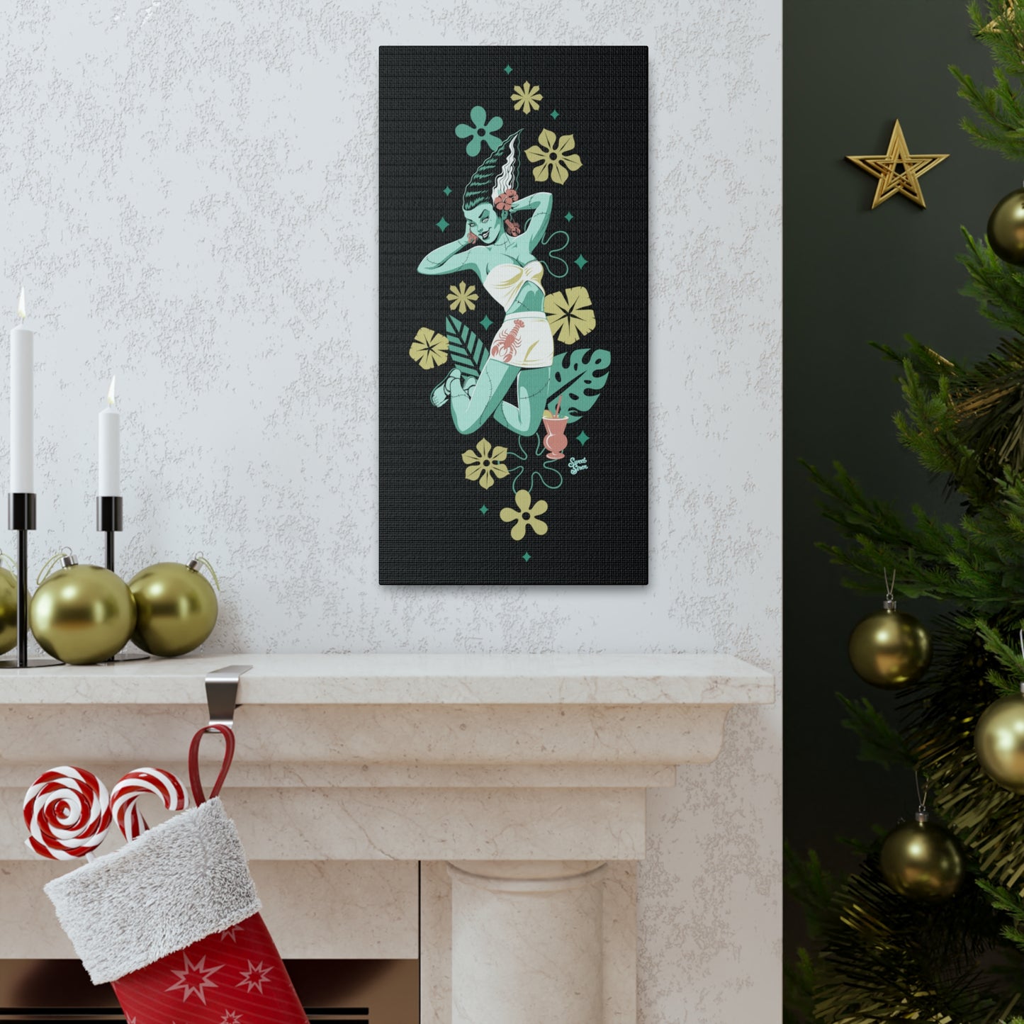 Retro Island Bride of Frankenstein Monster - Canvas Print 10 x 20