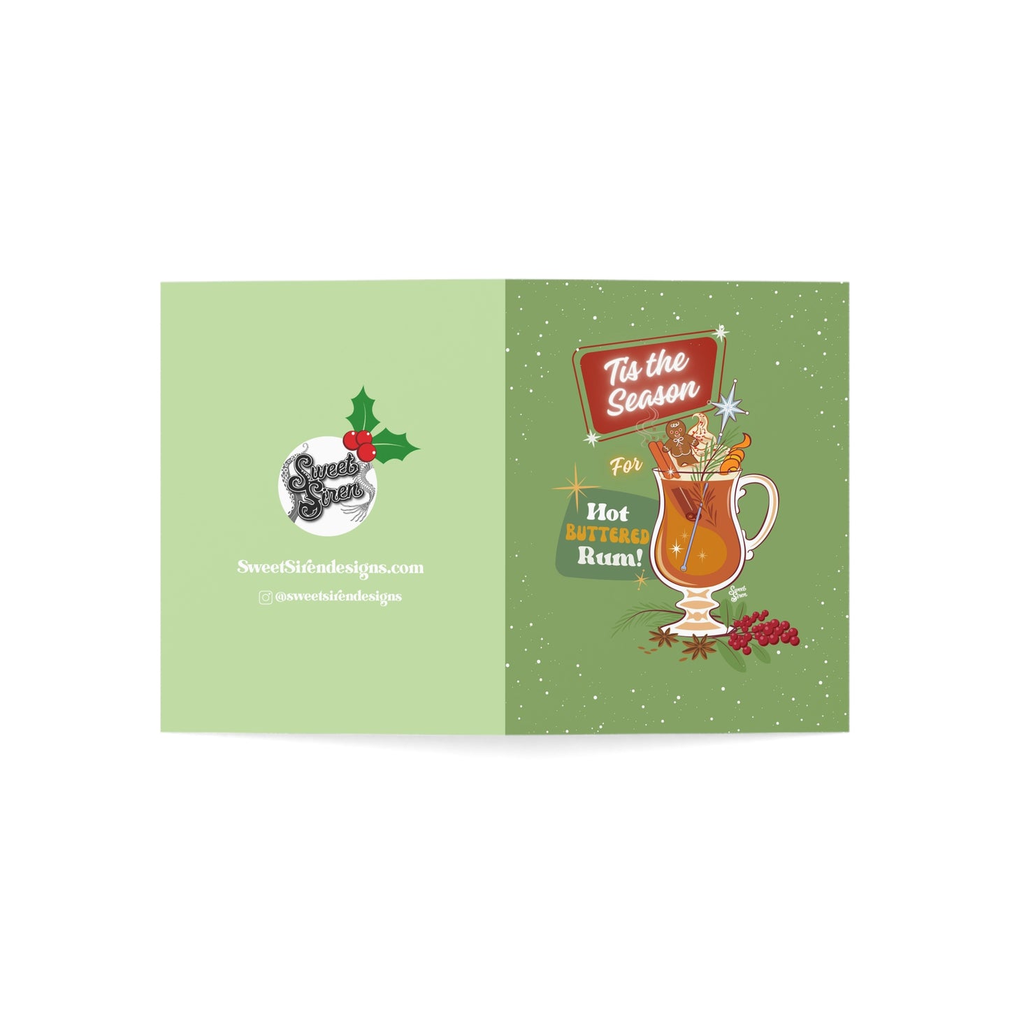 Hot Buttered Rum Season - Greeting Cards (1, 10, 30, and 50pcs) - Light Olive Green