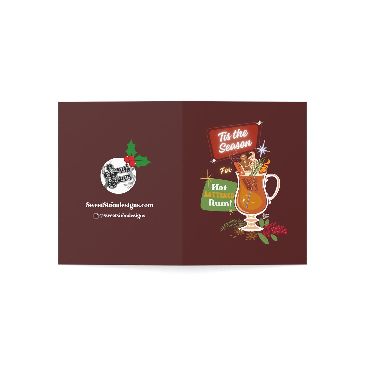 Hot Buttered Rum Season - Greeting Cards (1, 10, 30, and 50pcs) - Burgendy
