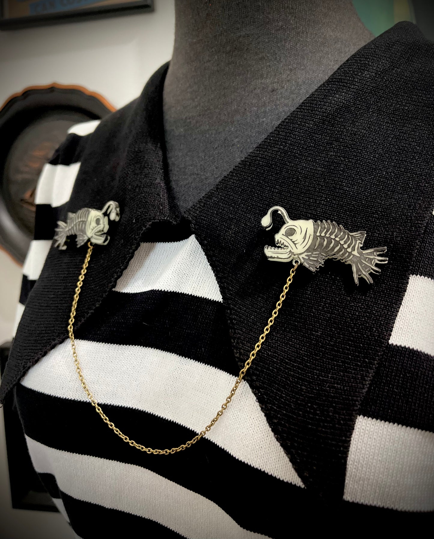 Skeleton Angler Fish Collar PIN Set - Glow-in-the-Dark