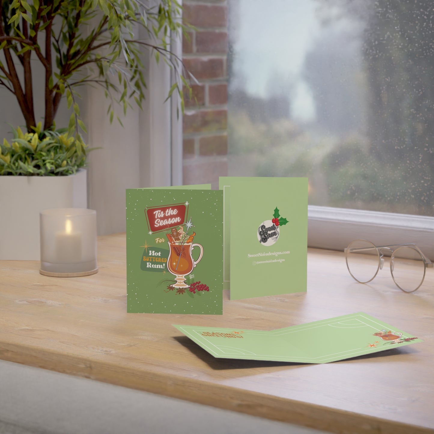 Hot Buttered Rum Season - Greeting Cards (1, 10, 30, and 50pcs) - Light Olive Green