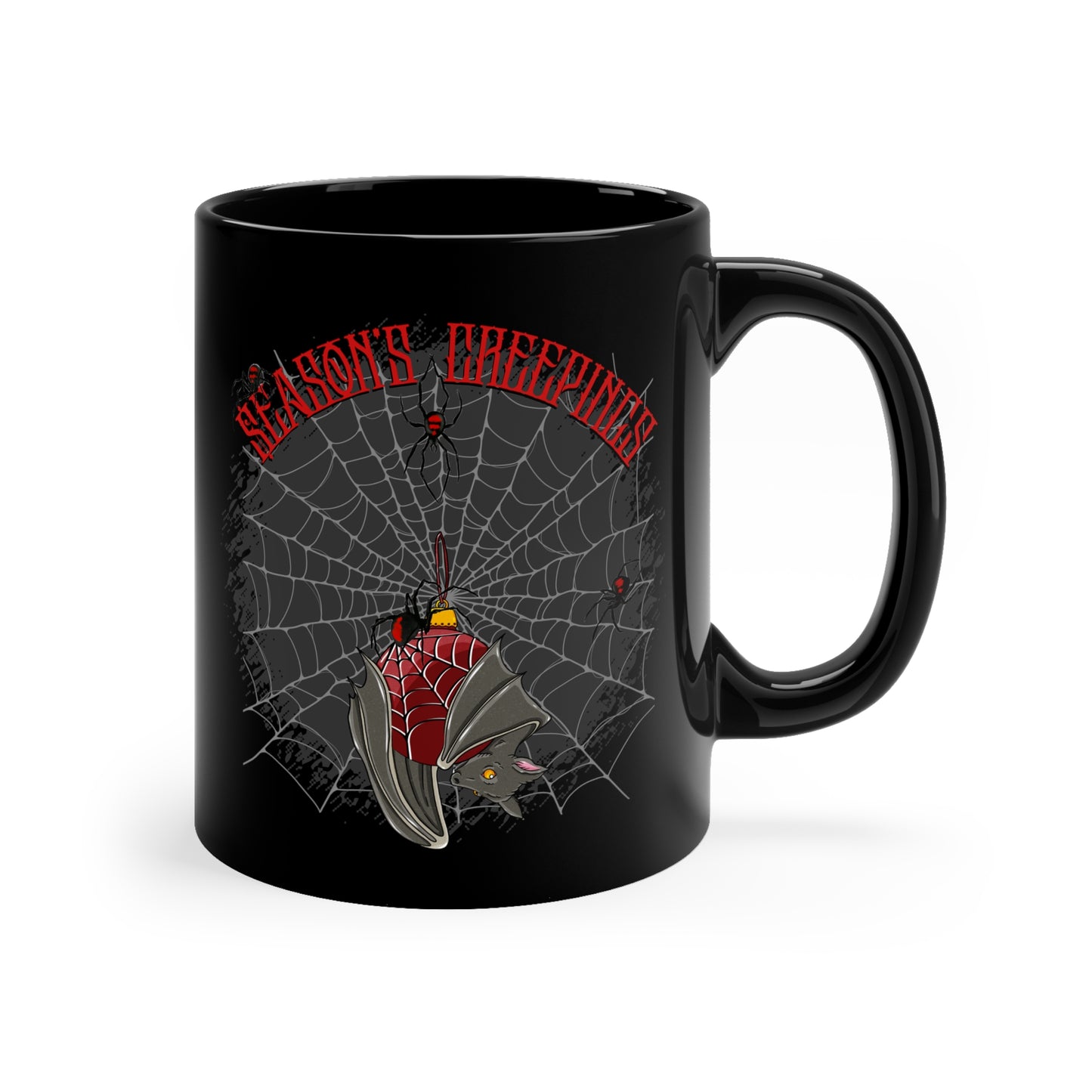 Season's Creeepings Bat -  11oz Black Mug