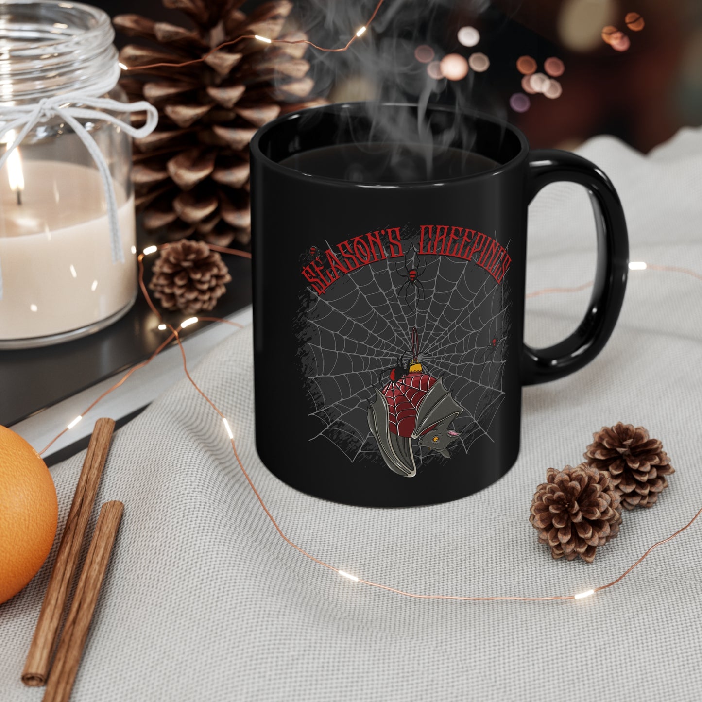 Season's Creeepings Bat -  11oz Black Mug