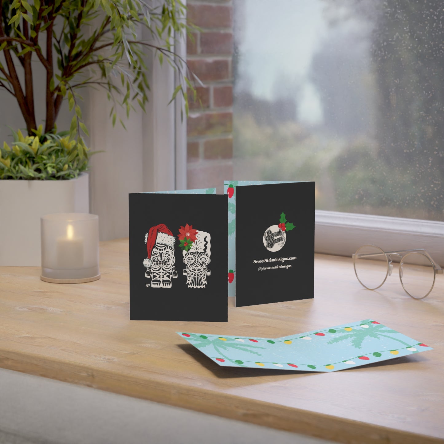 Holiday Franky & Bride Tiki Monsters  - Greeting Cards (1, 10, 30, and 50pcs) - CLASSIC Inside