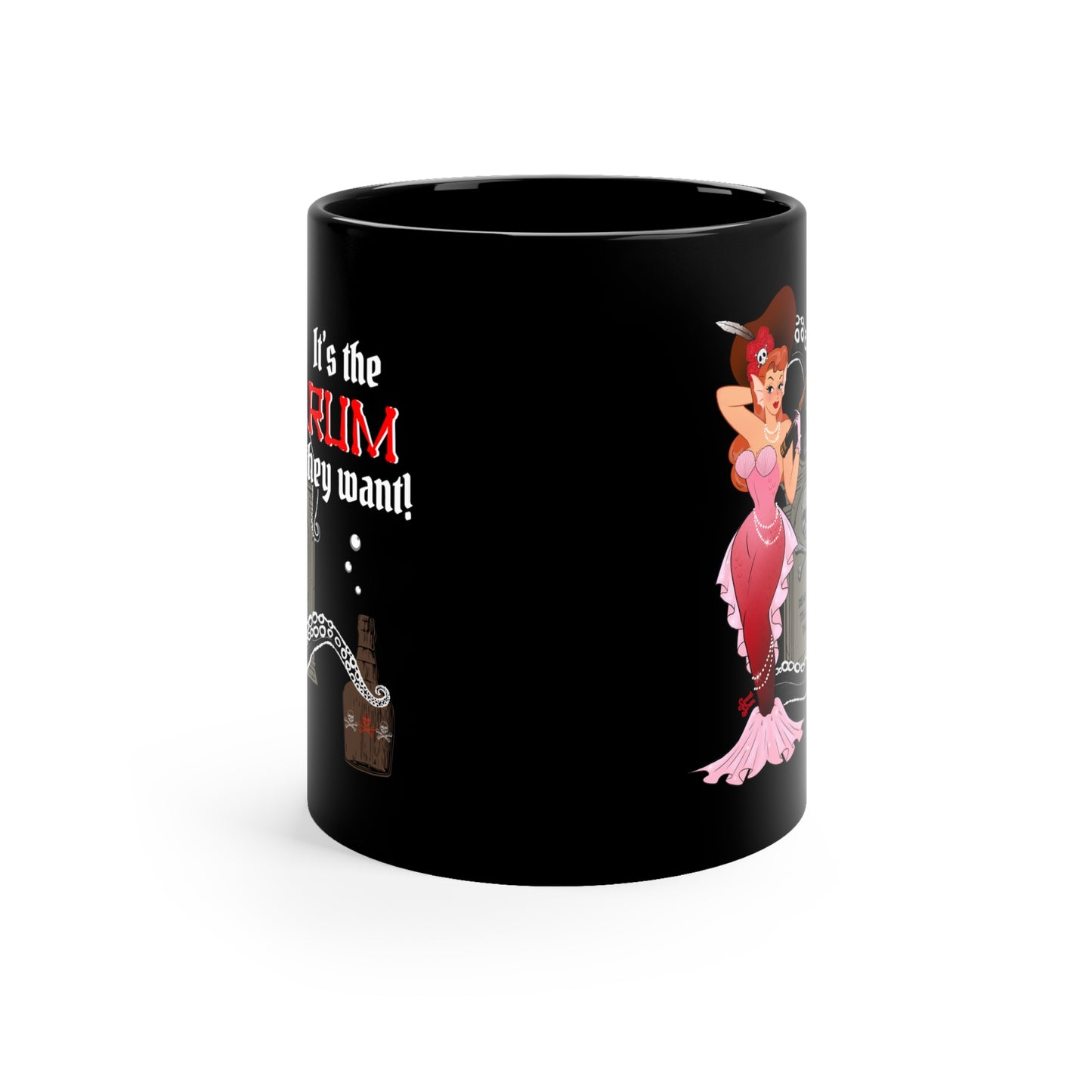 Rum Red Headed Mermaid -  11oz Black Mug
