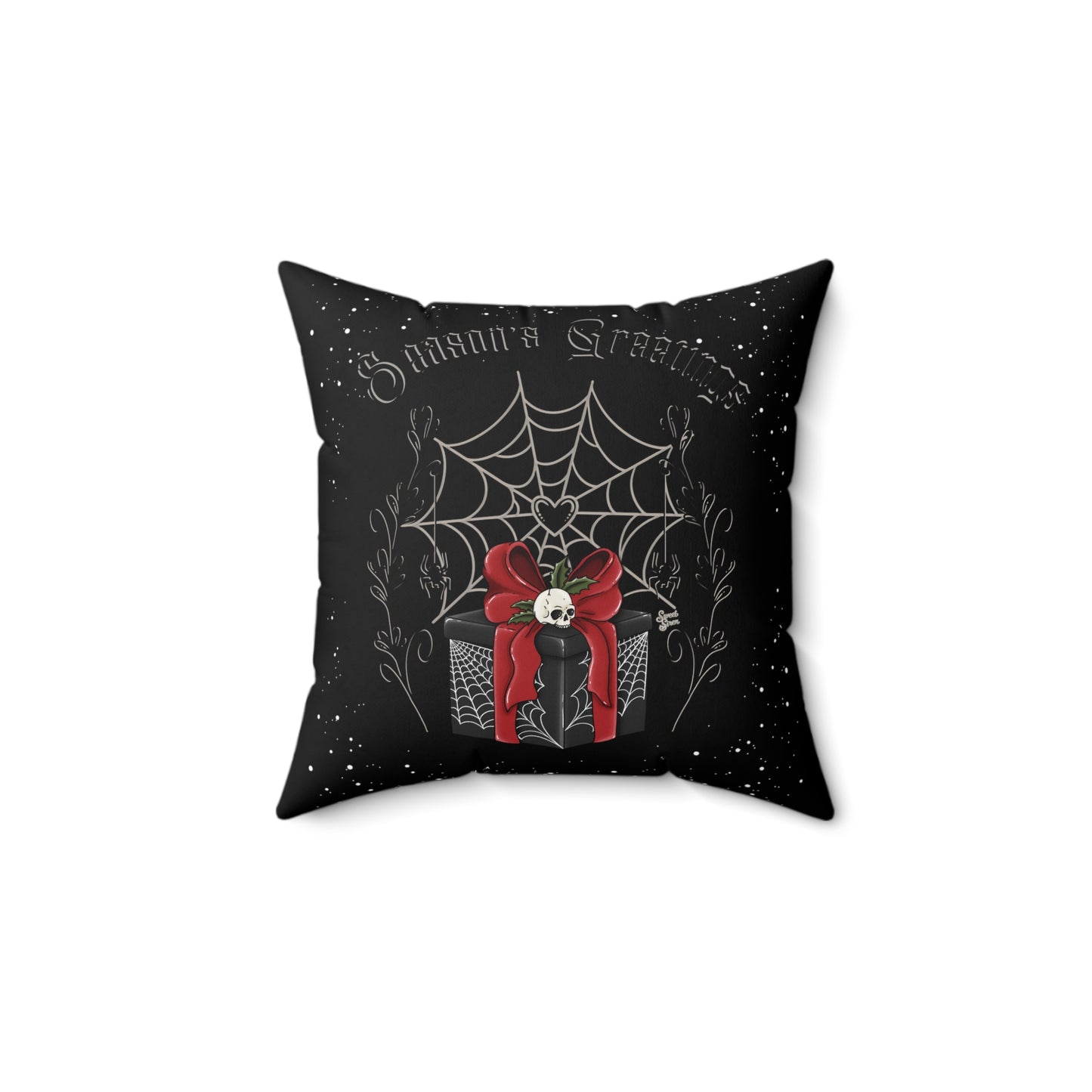 Season's Greetings Skull Present - FULL Pillow - Black