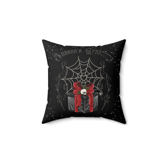 Season's Greetings Skull Present - FULL Pillow - Black