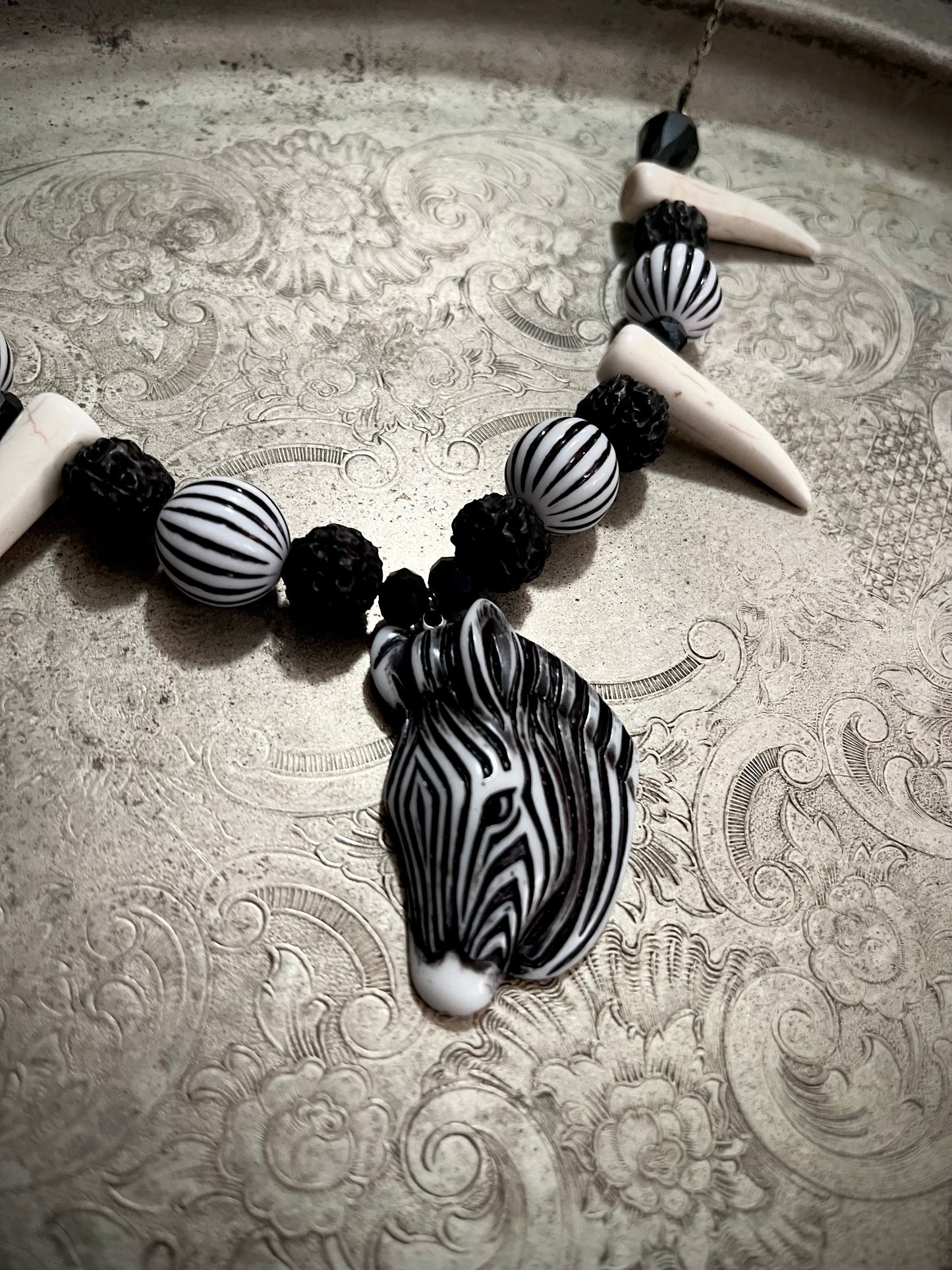 Zebra Beaded Necklace