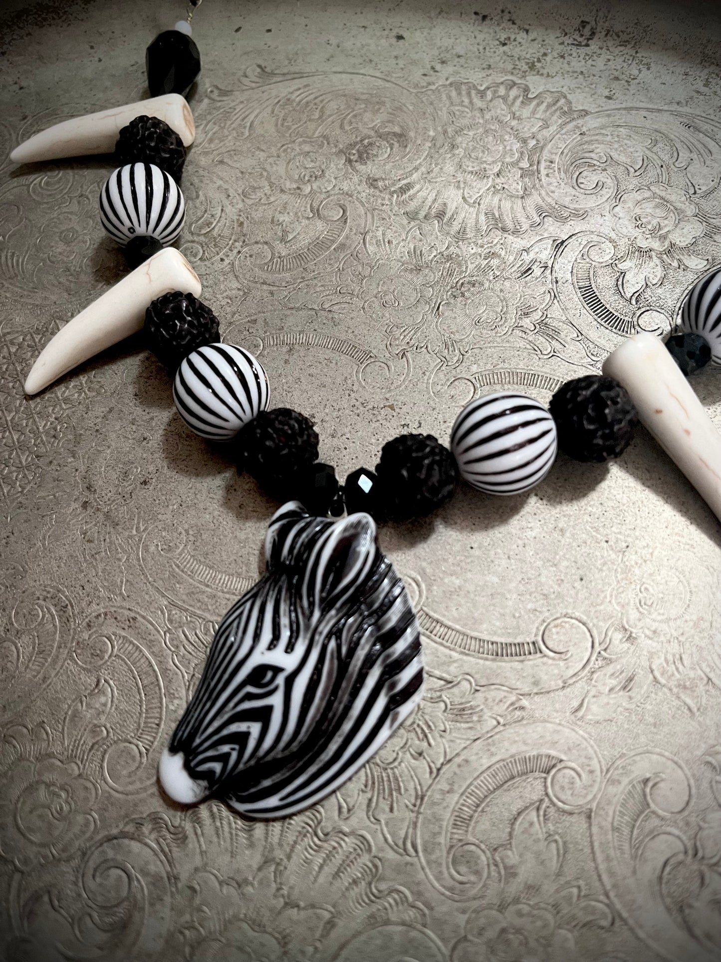 Zebra Beaded Necklace