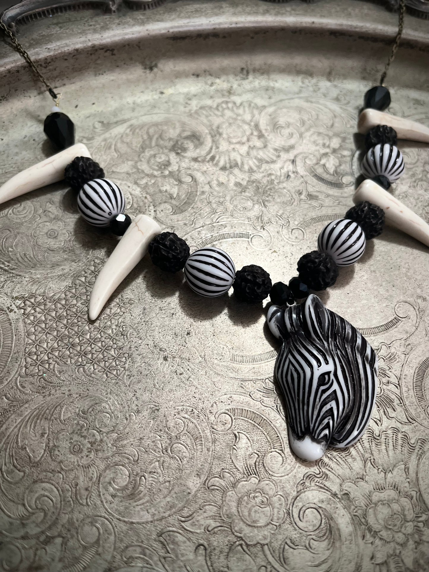Zebra Beaded Necklace