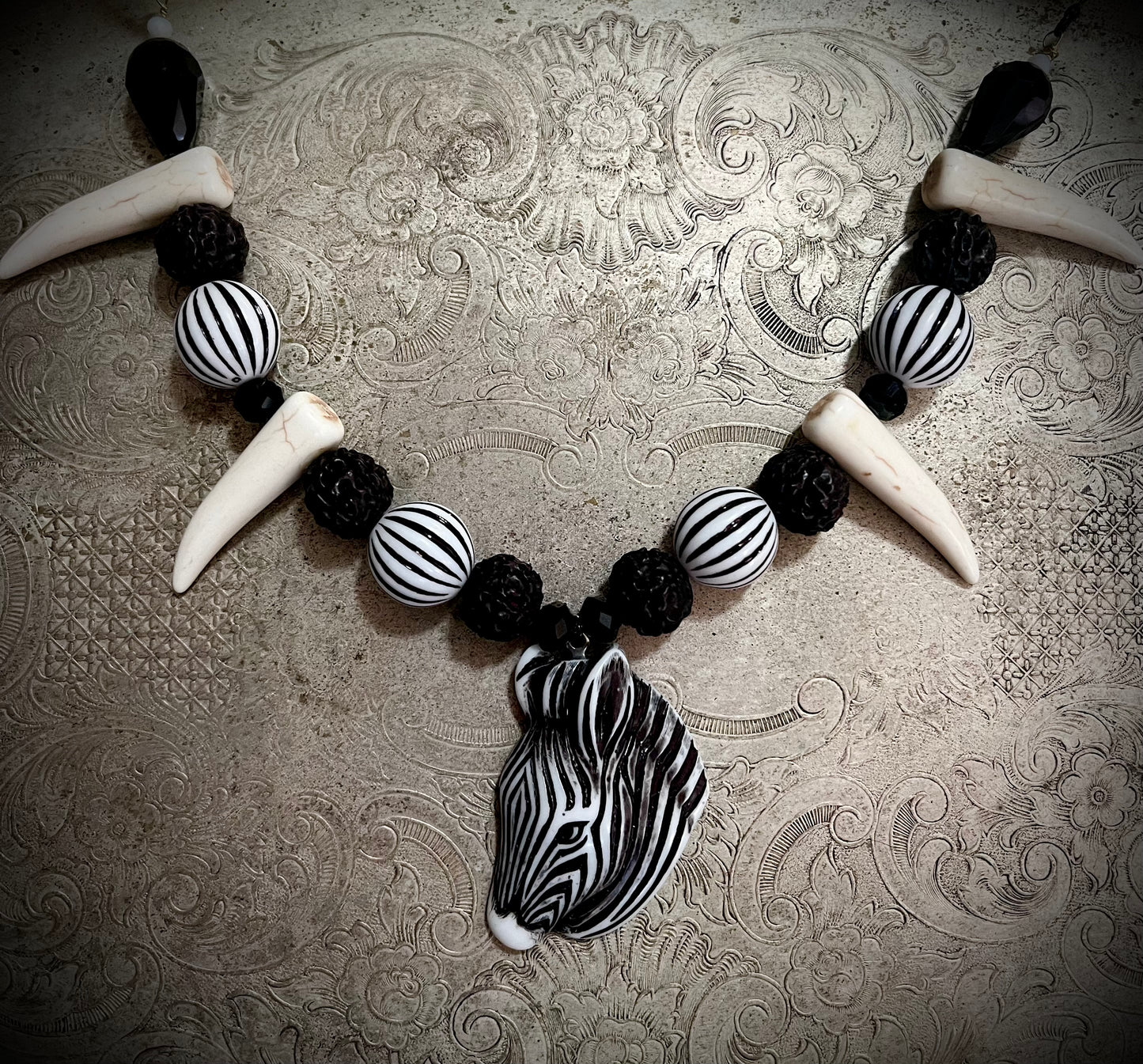 Zebra Beaded Necklace