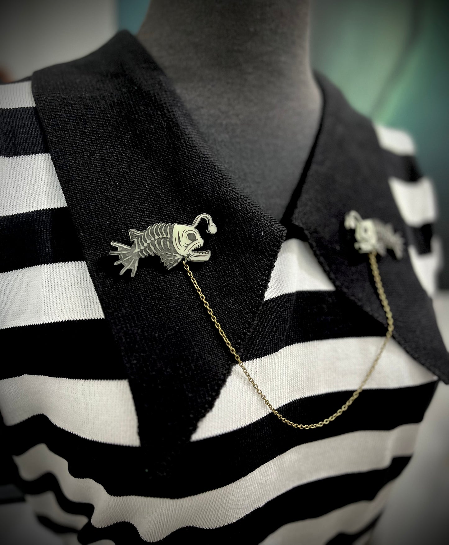 Skeleton Angler Fish Collar PIN Set - Glow-in-the-Dark