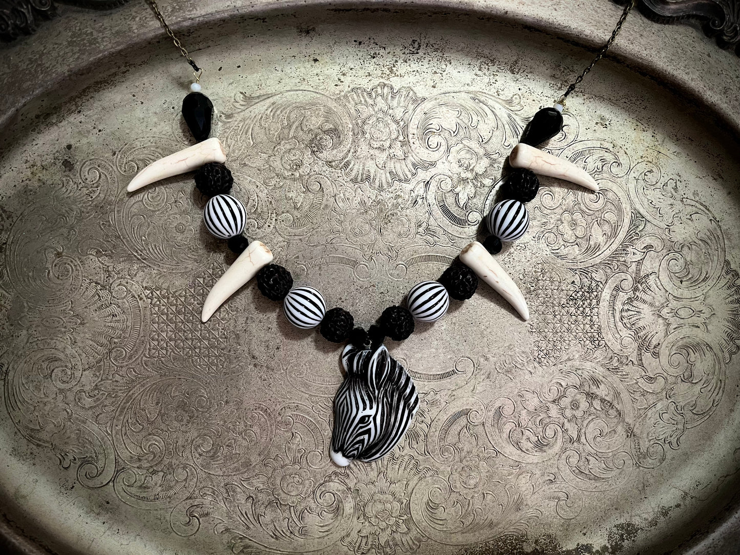 Zebra Beaded Necklace
