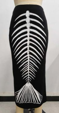 Ghastly Siren Skeleton Mermaid Pencil Skirt - GLOW IN THE DARK