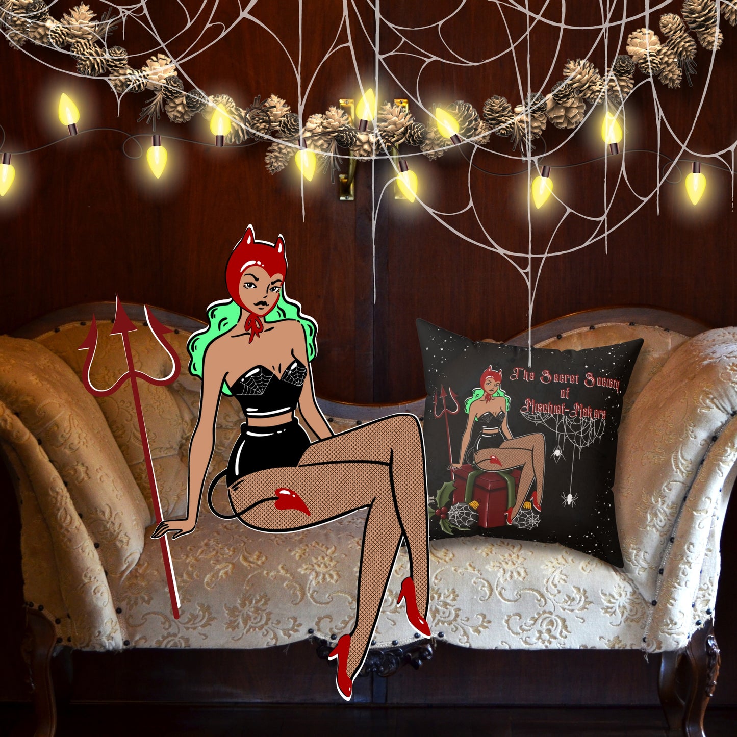 Naughty List Devil - FULL Pillow - Black