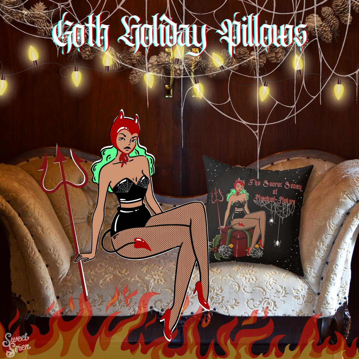 Naughty List Devil - FULL Pillow - Black
