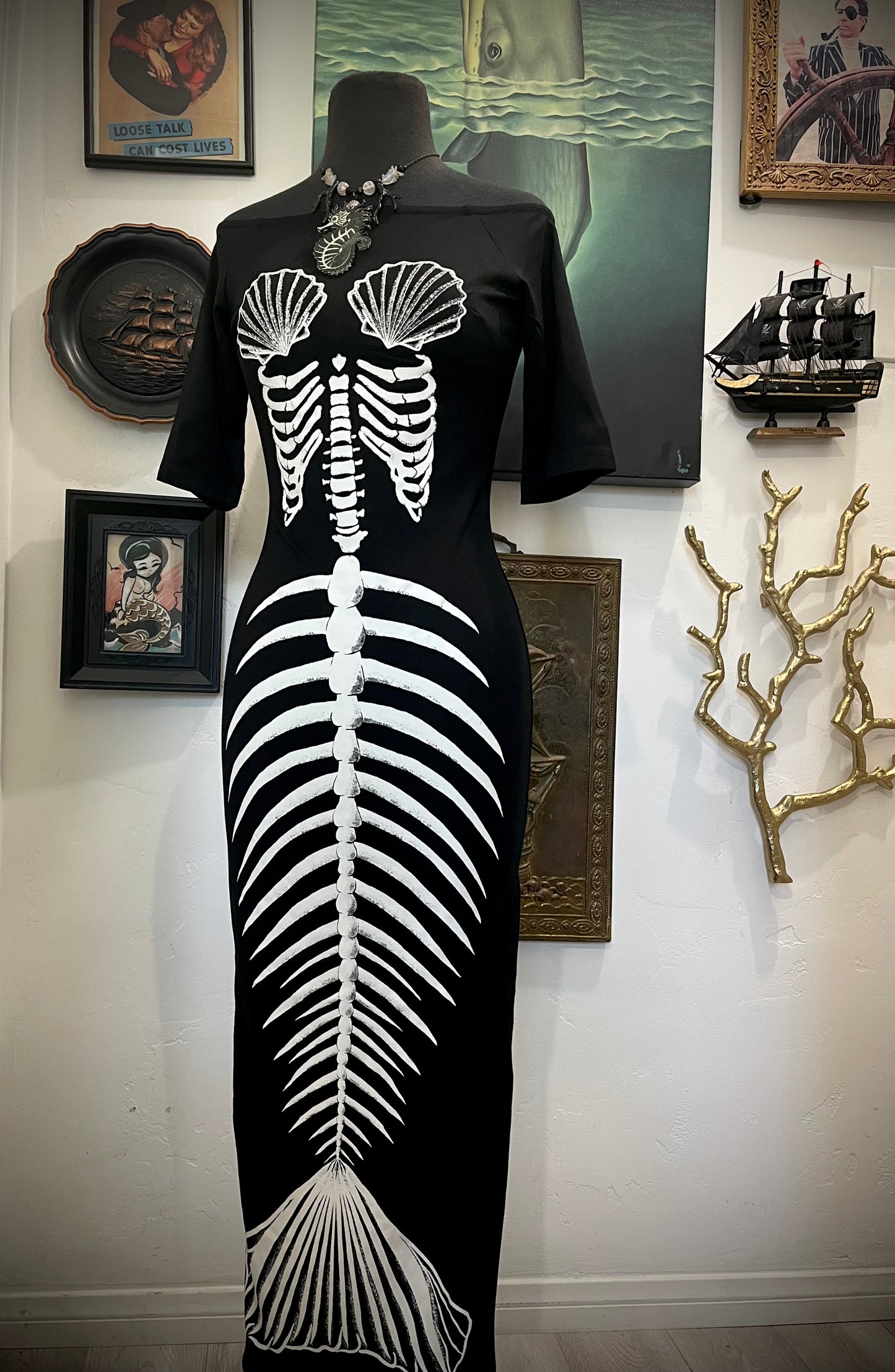 Ghastly Siren Skeleton Mermaid Dress - GLOW IN THE DARK