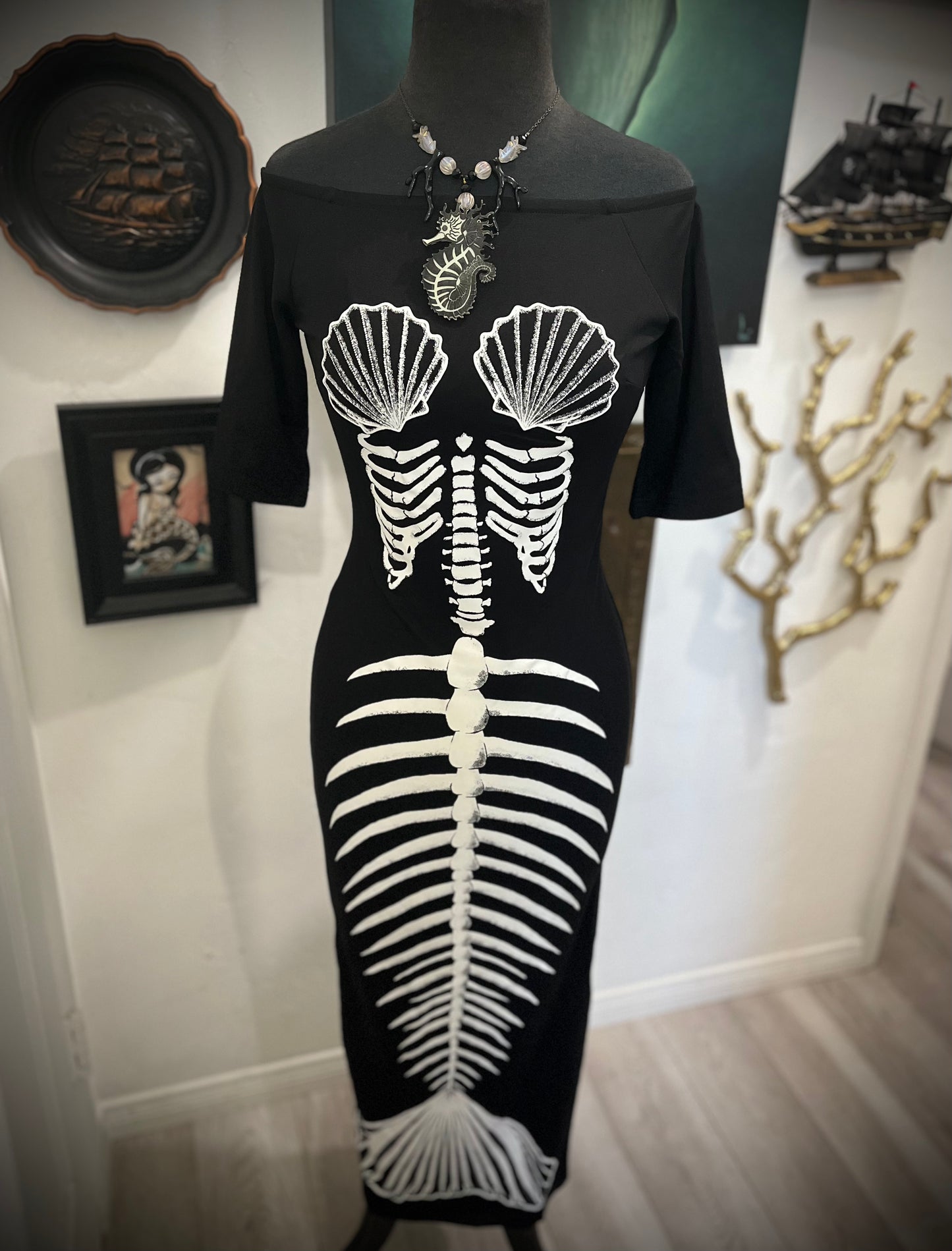 Ghastly Siren Skeleton Mermaid Dress - GLOW IN THE DARK