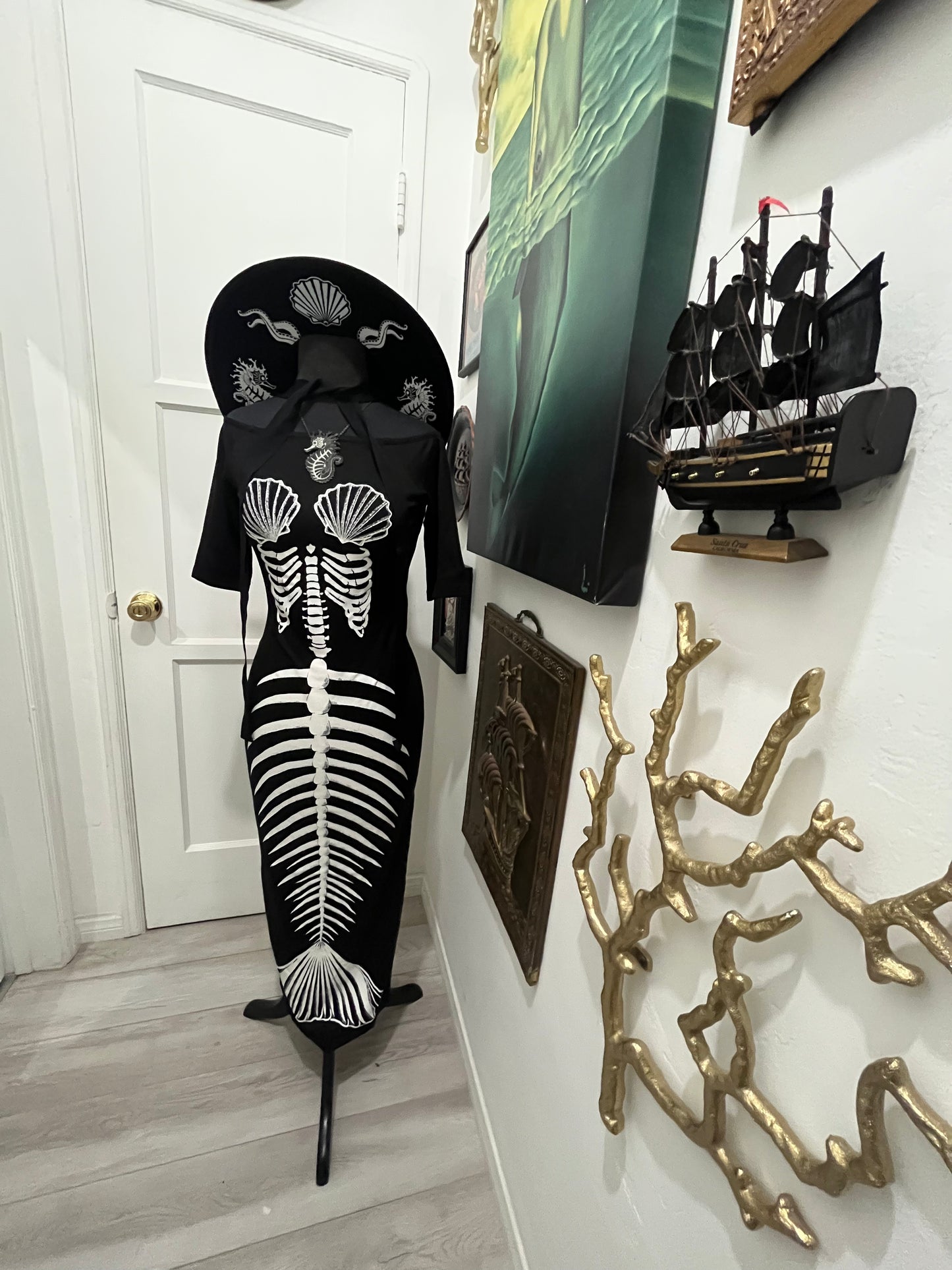 Ghastly Siren Skeleton Mermaid Dress - GLOW IN THE DARK