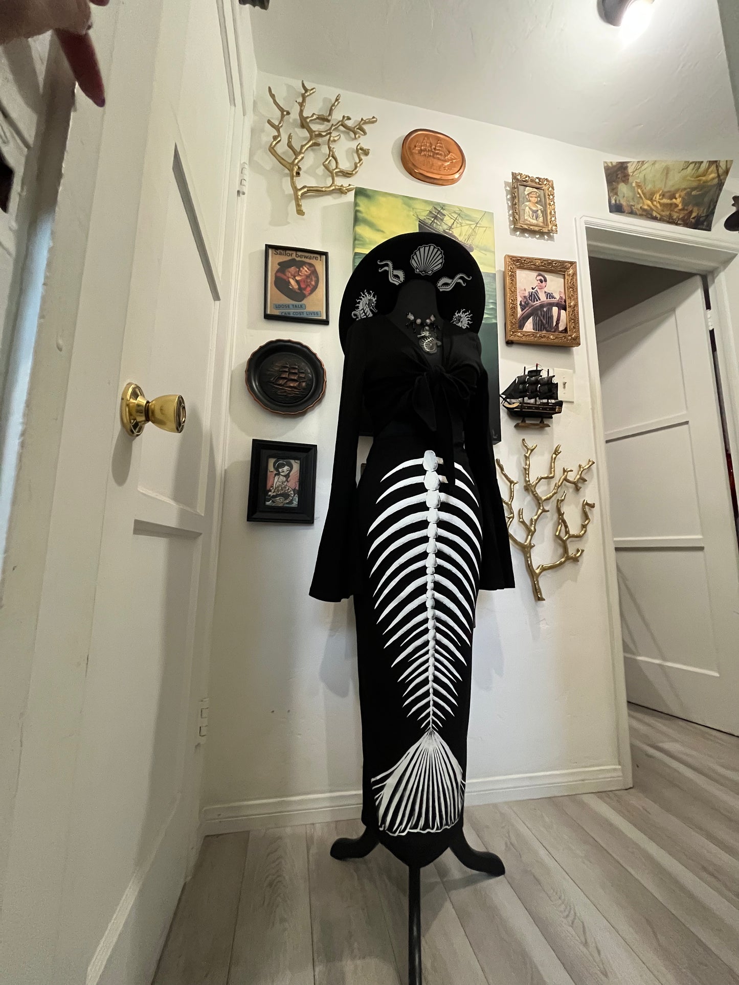 Ghastly Siren Skeleton Mermaid Pencil Skirt - GLOW IN THE DARK