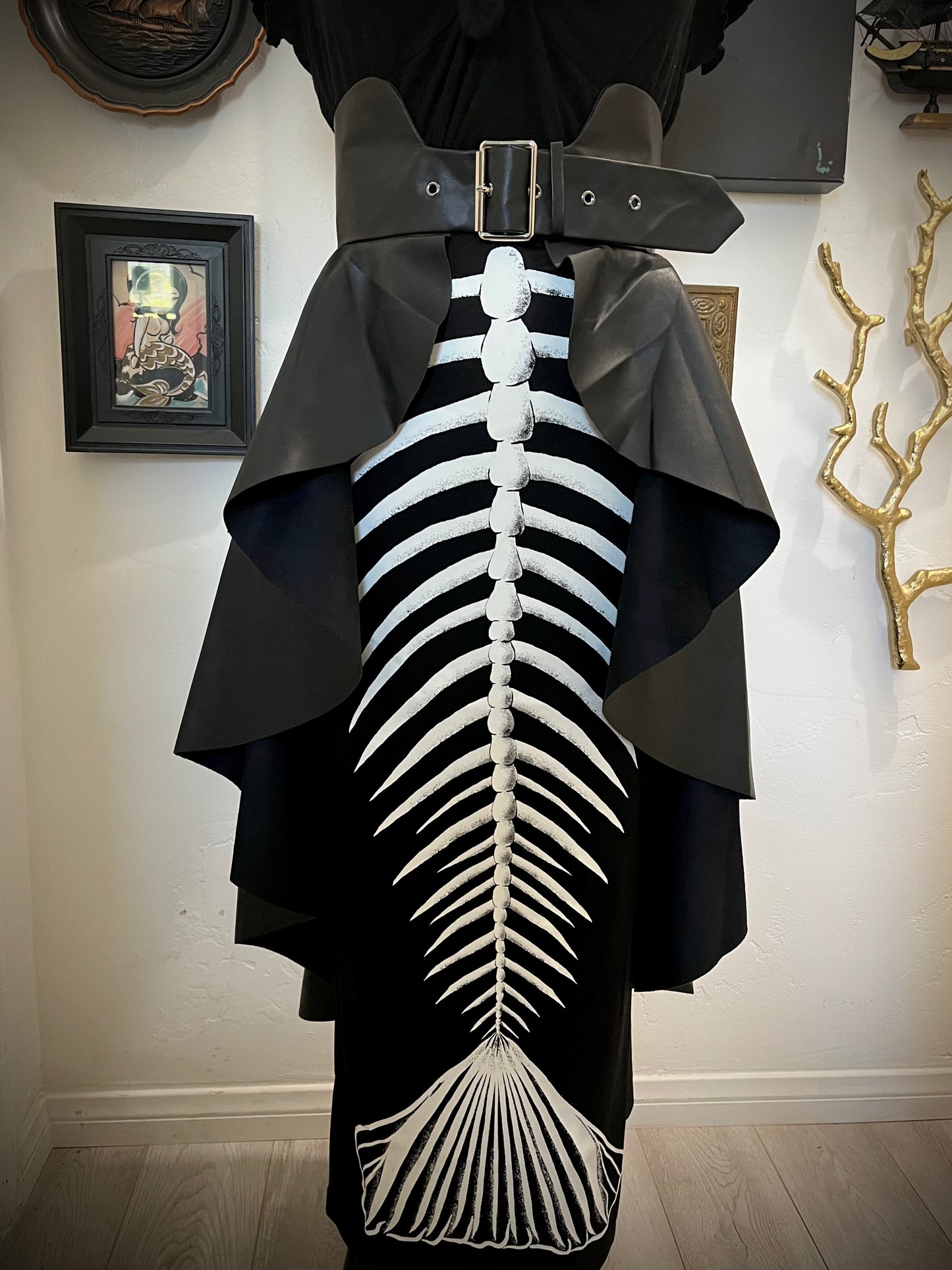 Ghastly Siren Skeleton Mermaid Pencil Skirt - GLOW IN THE DARK