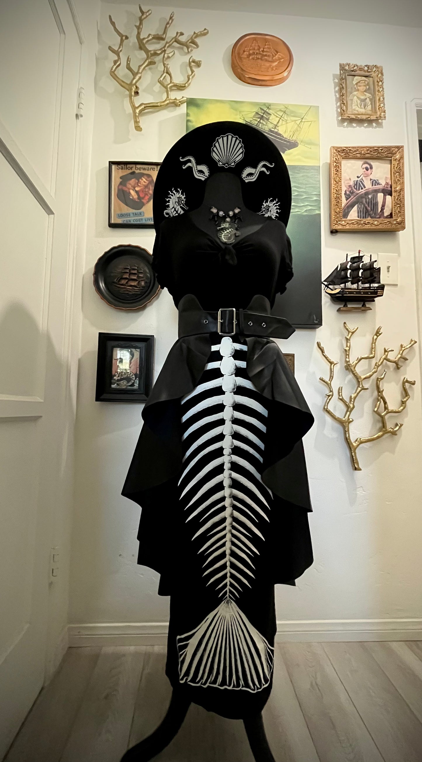 Ghastly Siren Skeleton Mermaid Pencil Skirt - GLOW IN THE DARK