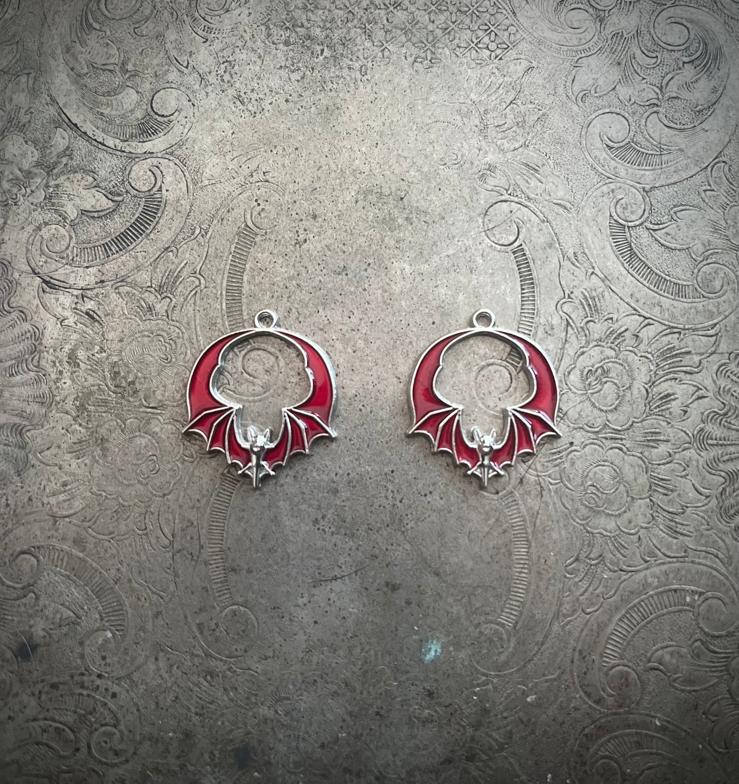 Red and Silver Bat Hoop Charm