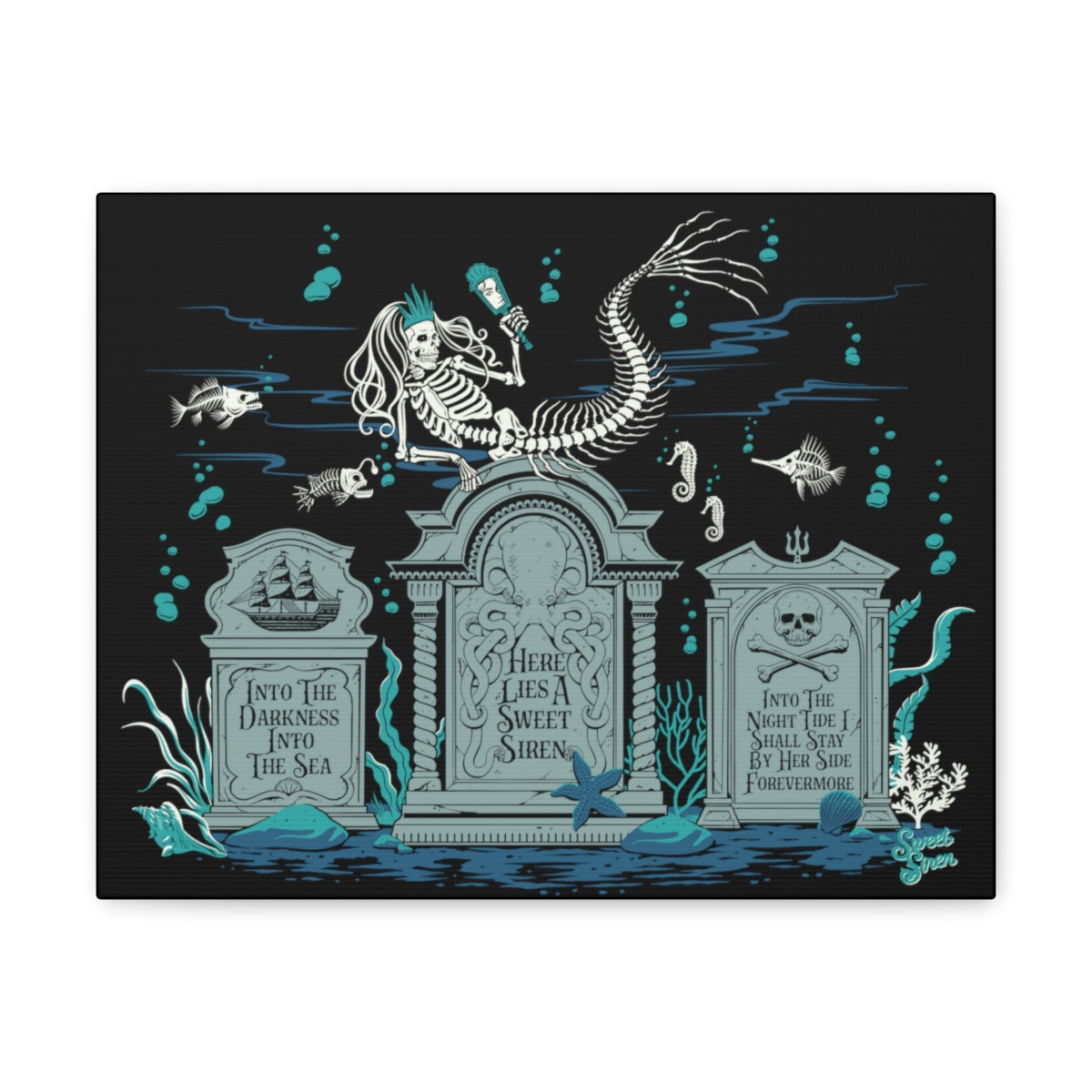 Skeleton Mermaid Graveyard - Canvas Print