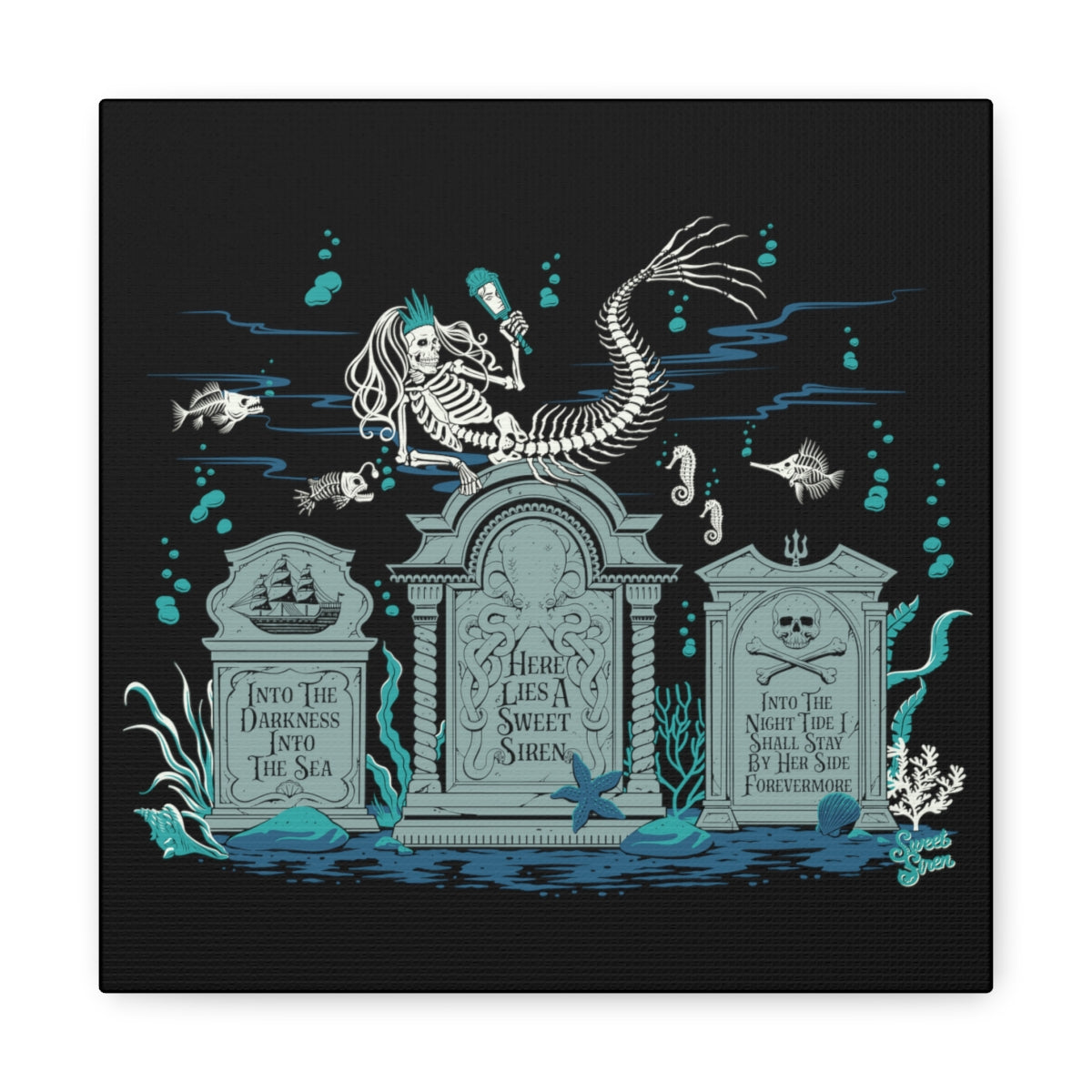 Skeleton Mermaid Graveyard - Canvas Print