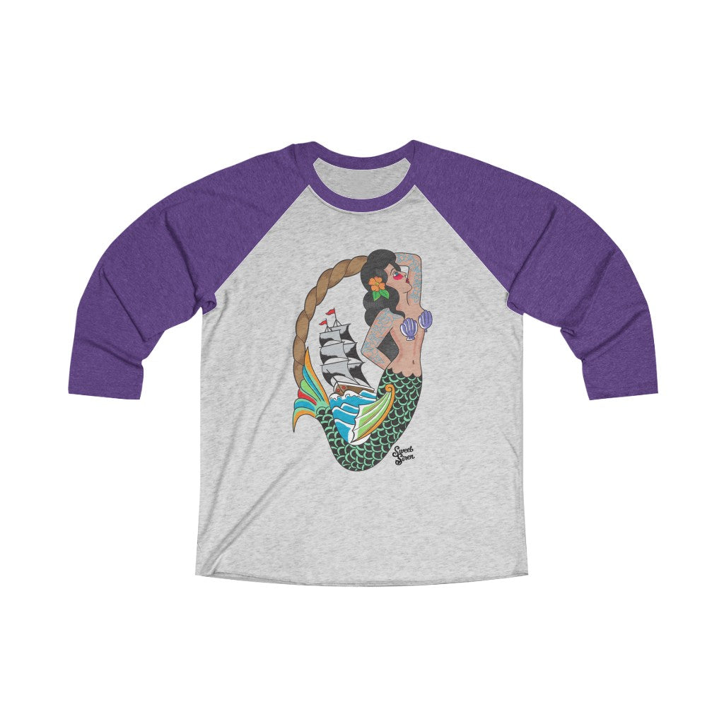 Sweet Siren Mermaid - Unisex Tri-Blend 3/4 Raglan Tee
