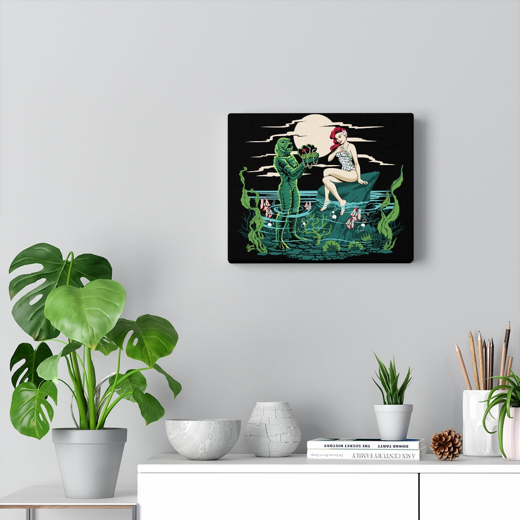 Mid Century Swamp Couple - Canvas 10"x 8"- Black